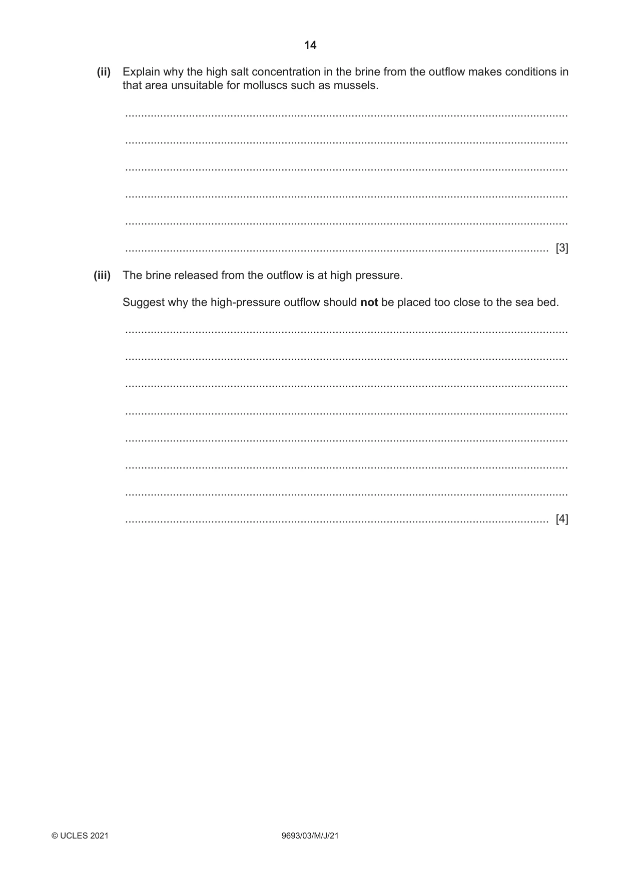 Cambridge A Level Marine Science 9693 2021 May/June Paper 3 · Variant 0 question paper, page 14 of 20