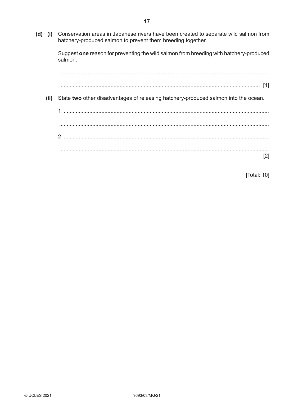 Cambridge A Level Marine Science 9693 2021 May/June Paper 3 · Variant 0 question paper, page 17 of 20