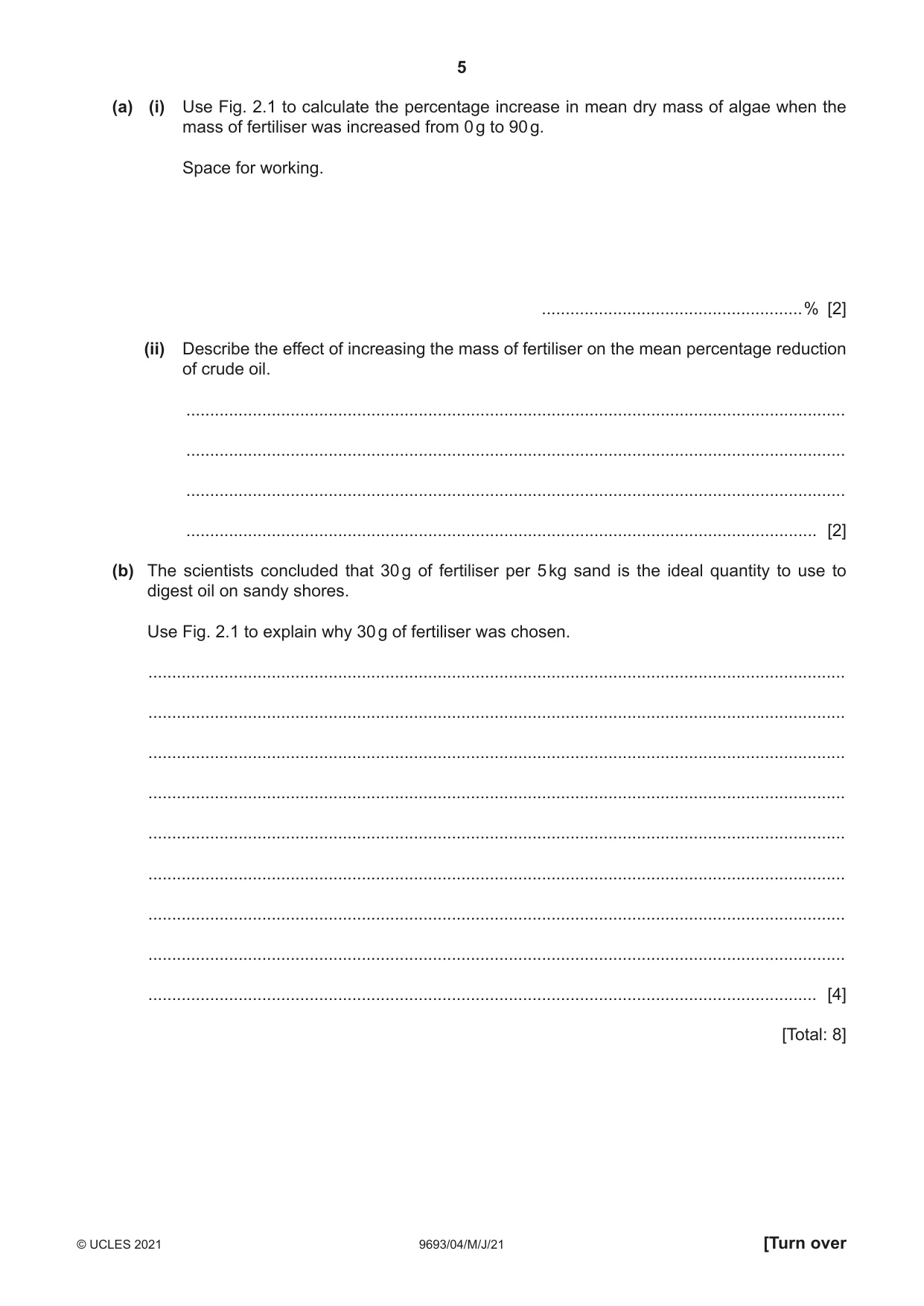 Cambridge A Level Marine Science 9693 2021 May/June Paper 4 · Variant 0 question paper, page 5 of 12