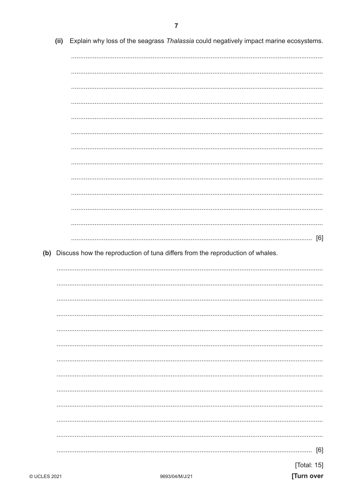 Cambridge A Level Marine Science 9693 2021 May/June Paper 4 · Variant 0 question paper, page 7 of 12