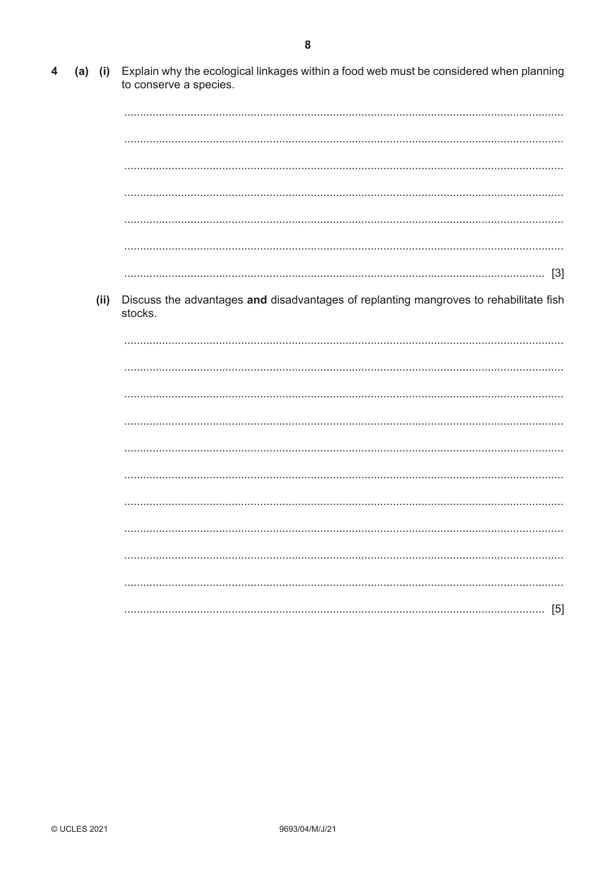 Cambridge A Level Marine Science 9693 2021 May/June Paper 4 · Variant 0 question paper, page 8 of 12