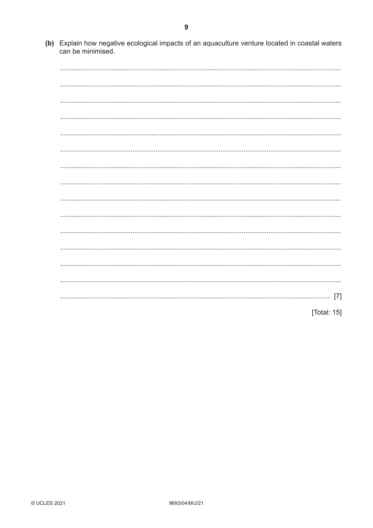 Cambridge A Level Marine Science 9693 2021 May/June Paper 4 · Variant 0 question paper, page 9 of 12