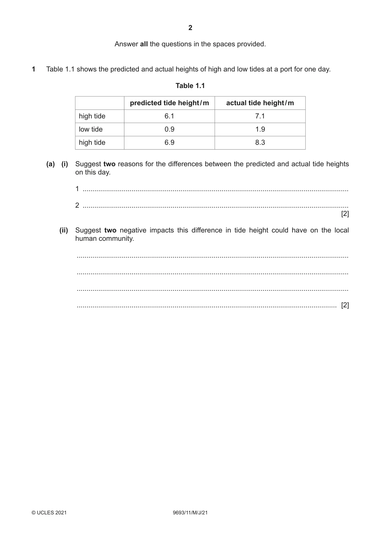 Cambridge A Level Marine Science 9693 2021 May/June Paper 1 · Variant 1 question paper, page 2 of 16