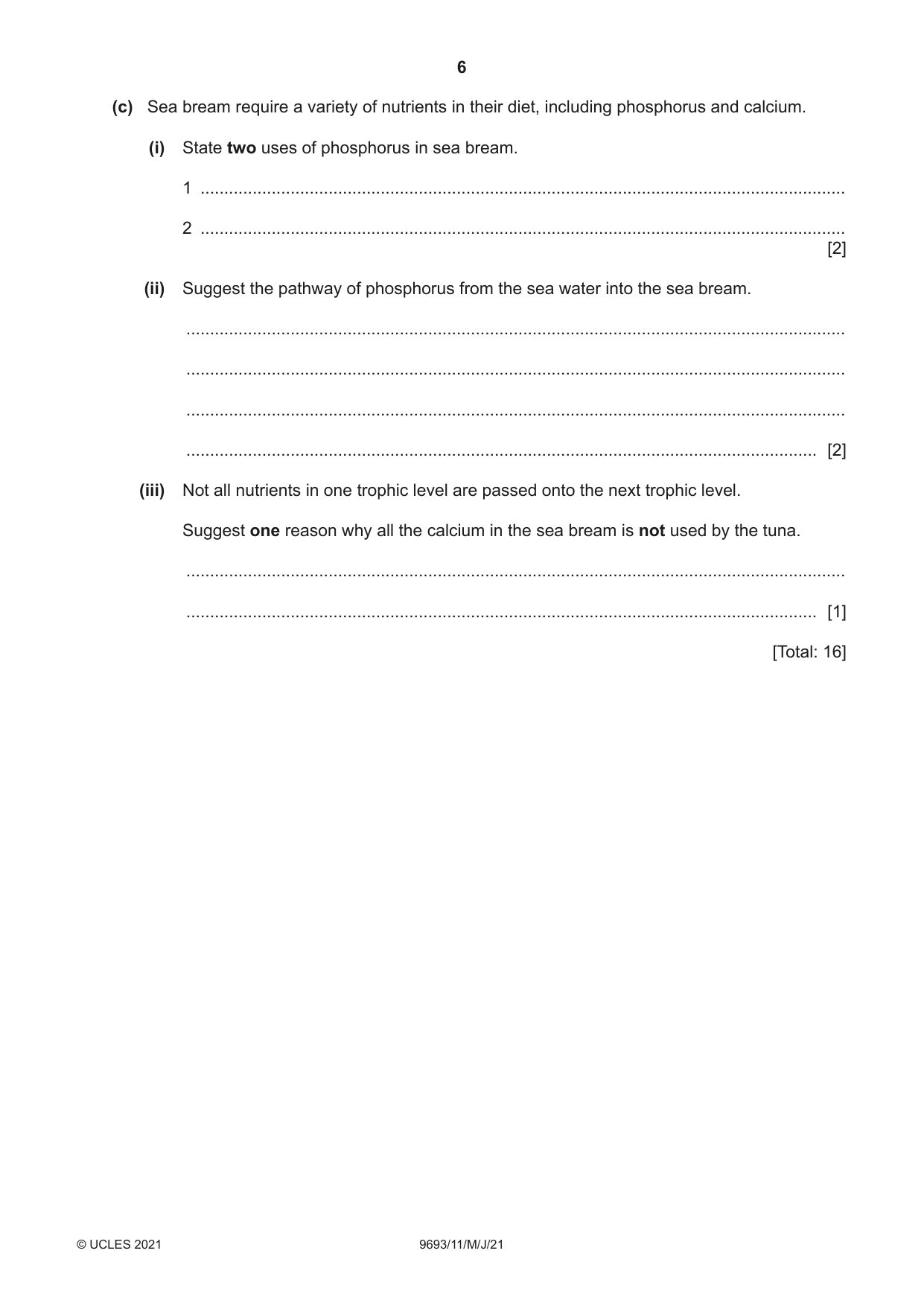 Cambridge A Level Marine Science 9693 2021 May/June Paper 1 · Variant 1 question paper, page 6 of 16