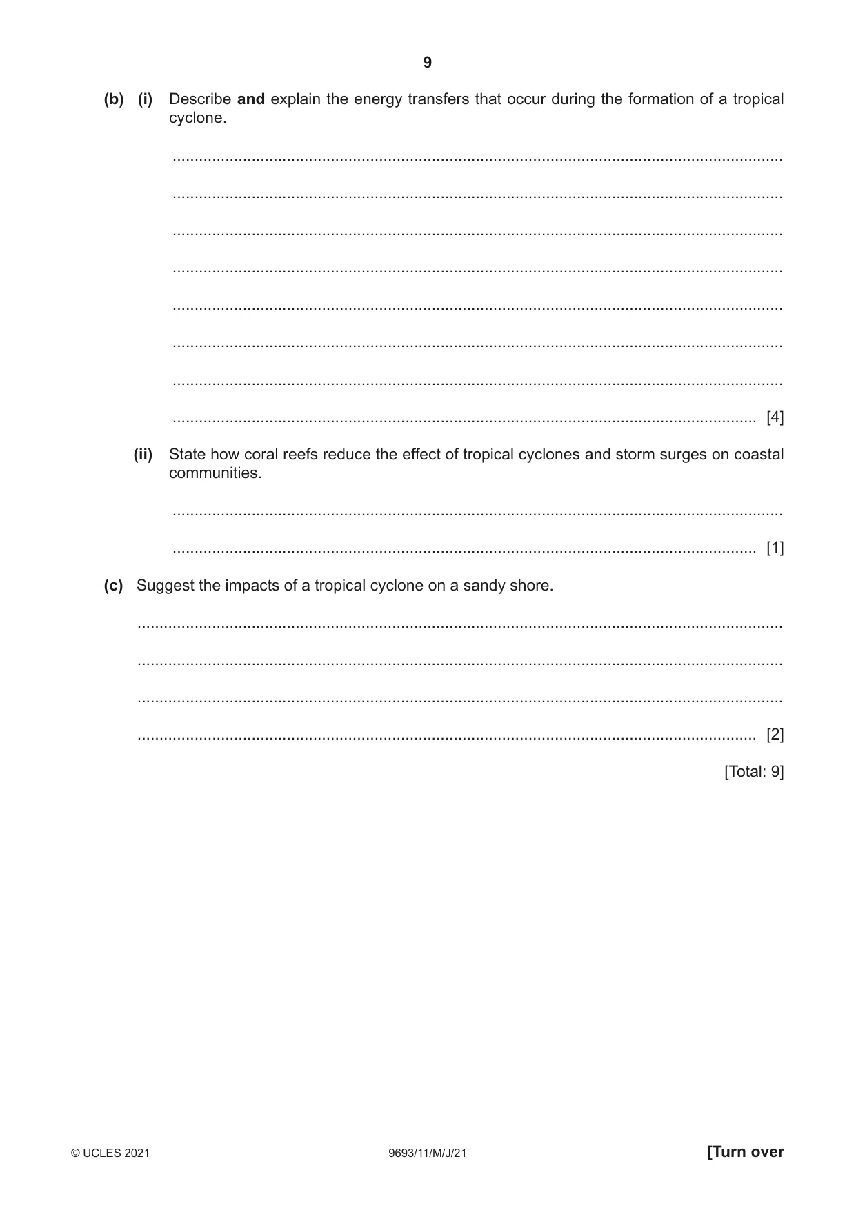Cambridge A Level Marine Science 9693 2021 May/June Paper 1 · Variant 1 question paper, page 9 of 16
