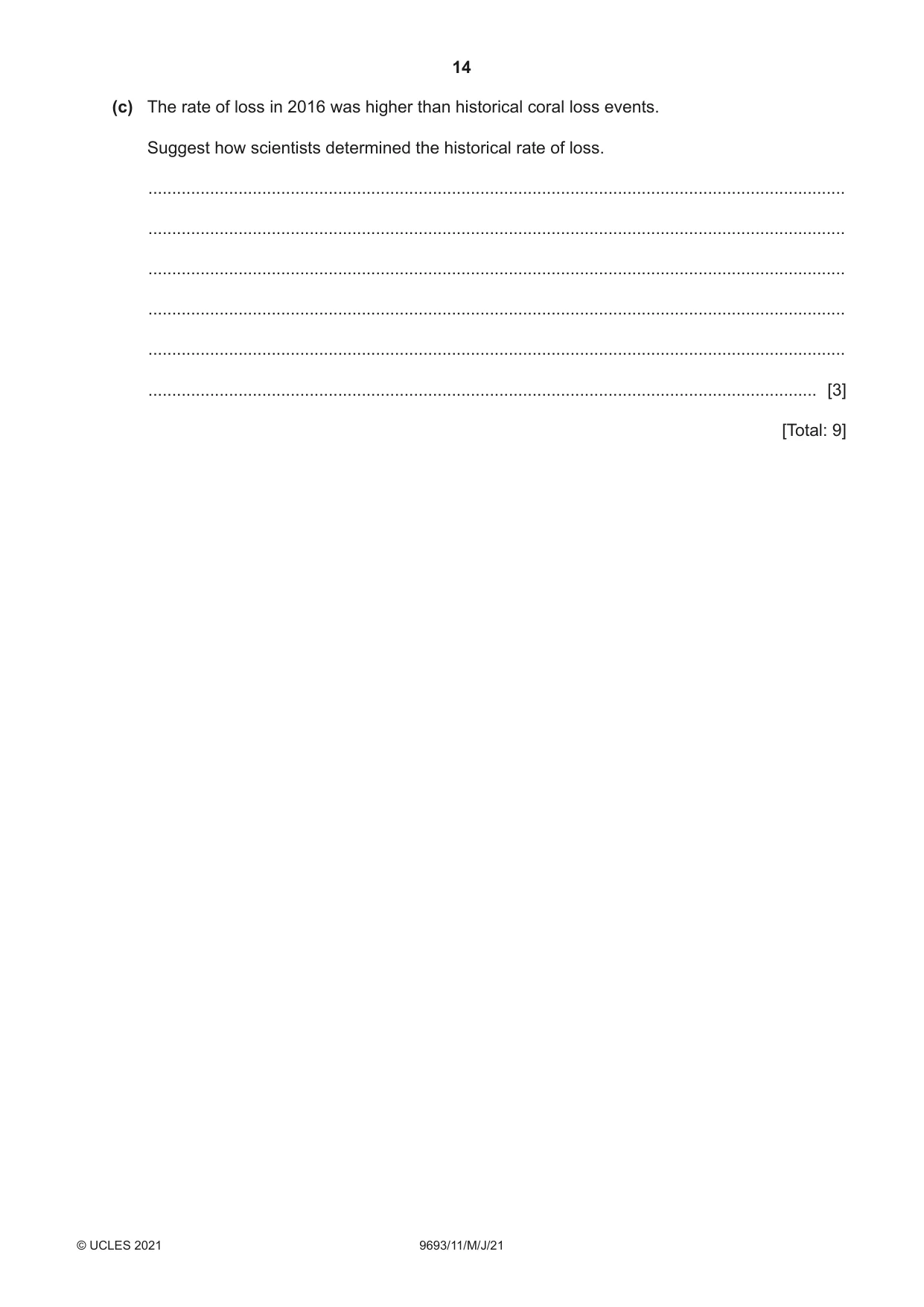 Cambridge A Level Marine Science 9693 2021 May/June Paper 1 · Variant 1 question paper, page 14 of 16