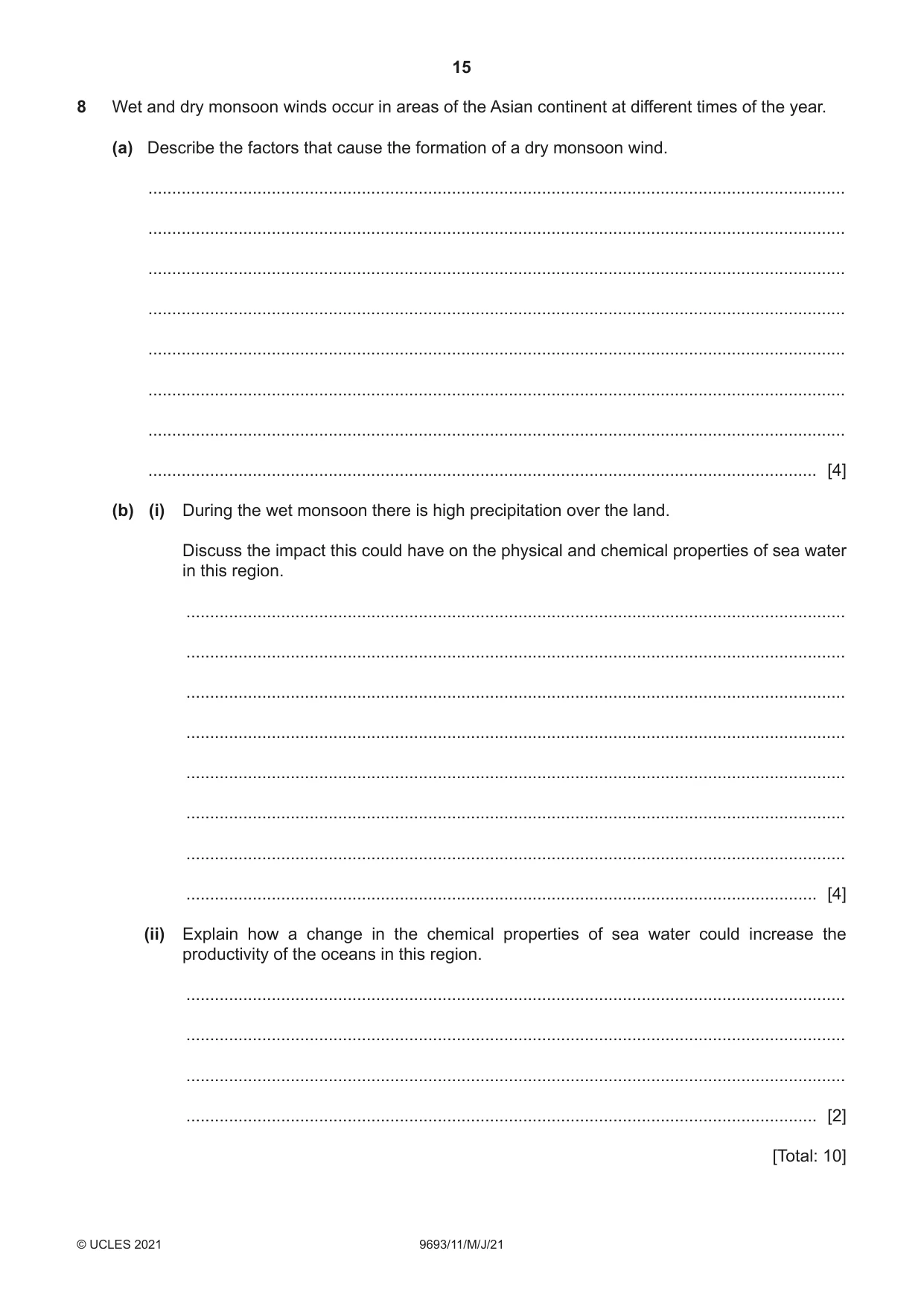 Cambridge A Level Marine Science 9693 2021 May/June Paper 1 · Variant 1 question paper, page 15 of 16
