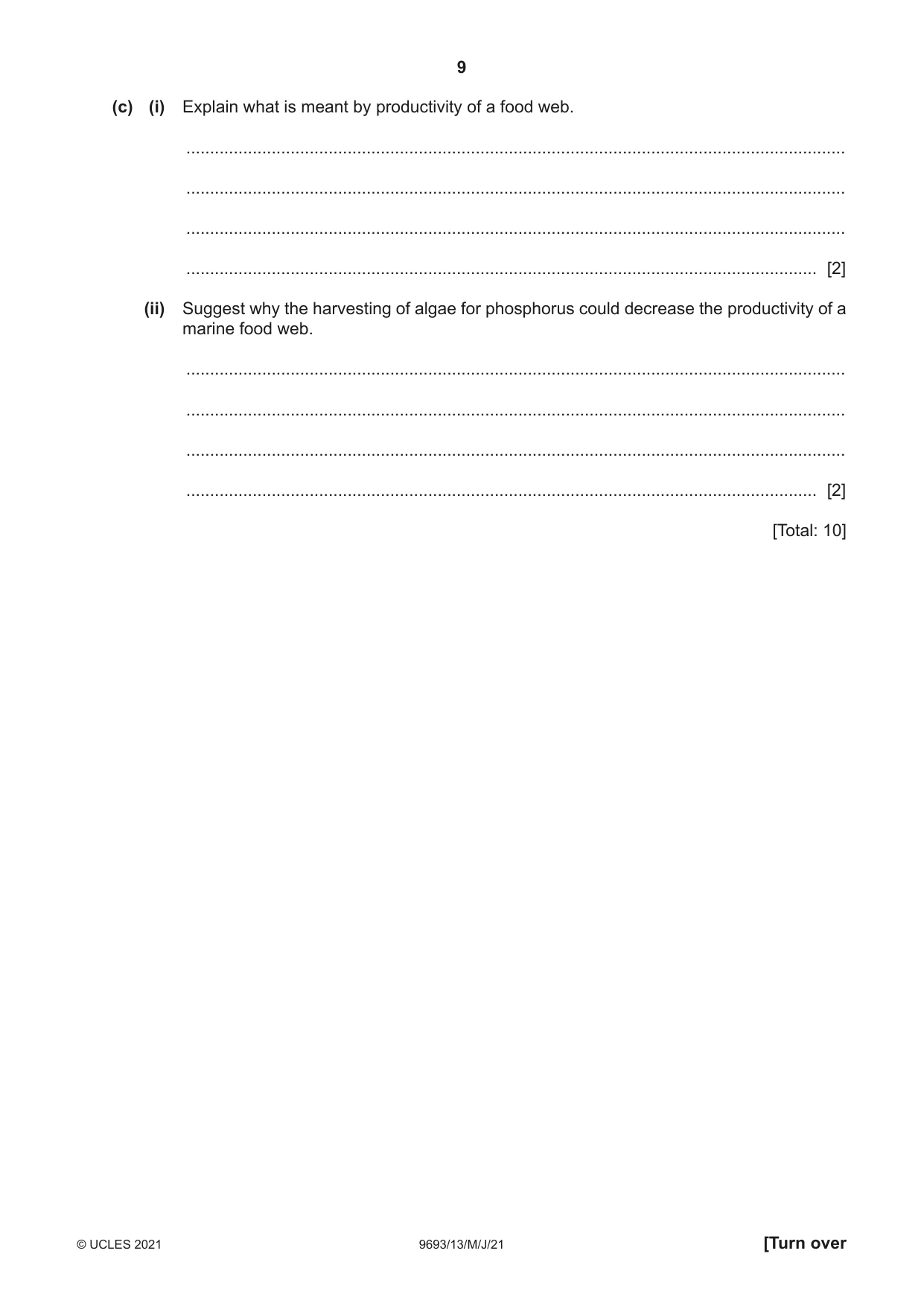 Cambridge A Level Marine Science 9693 2021 May/June Paper 1 · Variant 3 question paper, page 9 of 16