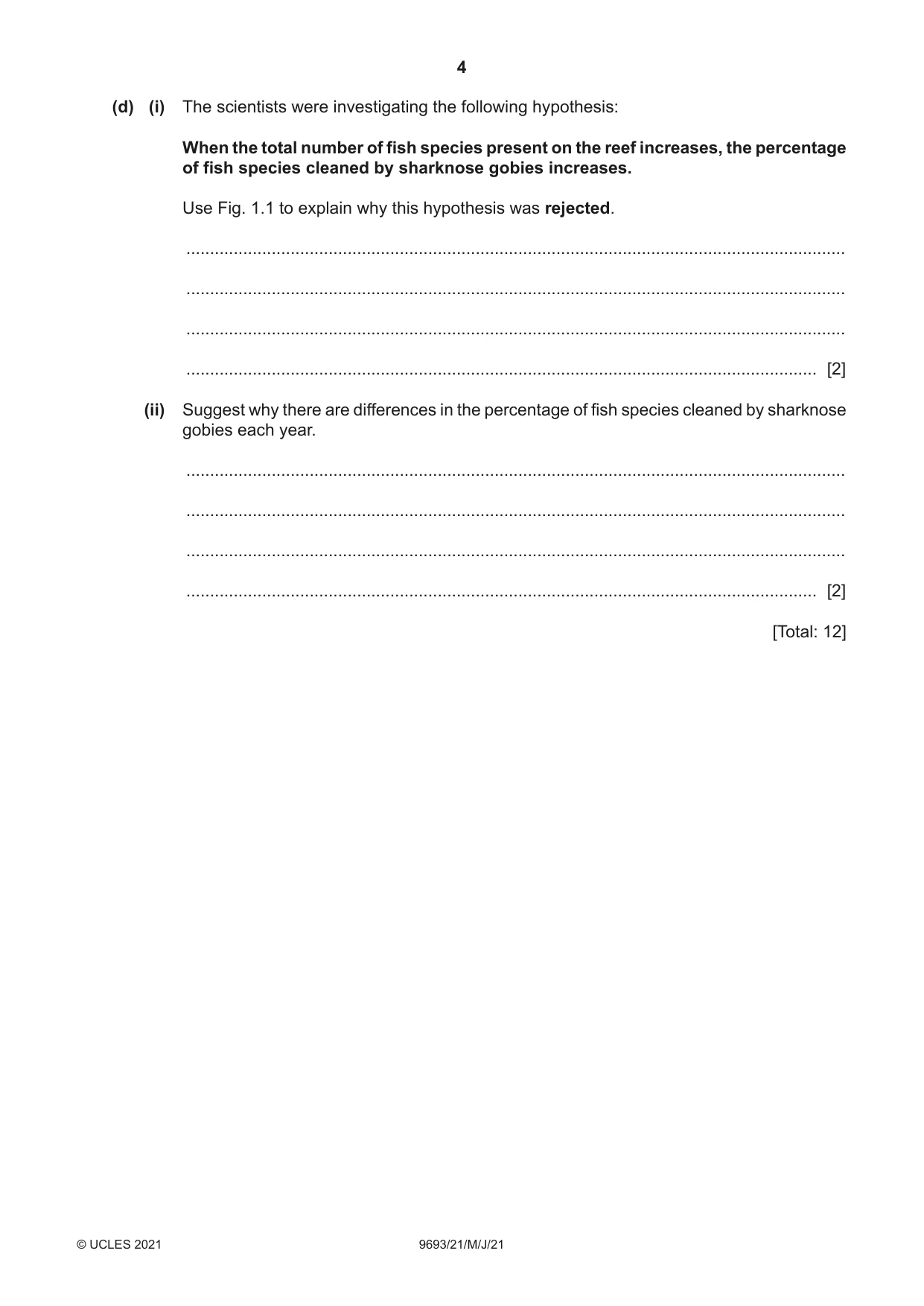 Cambridge A Level Marine Science 9693 2021 May/June Paper 2 · Variant 1 question paper, page 4 of 12