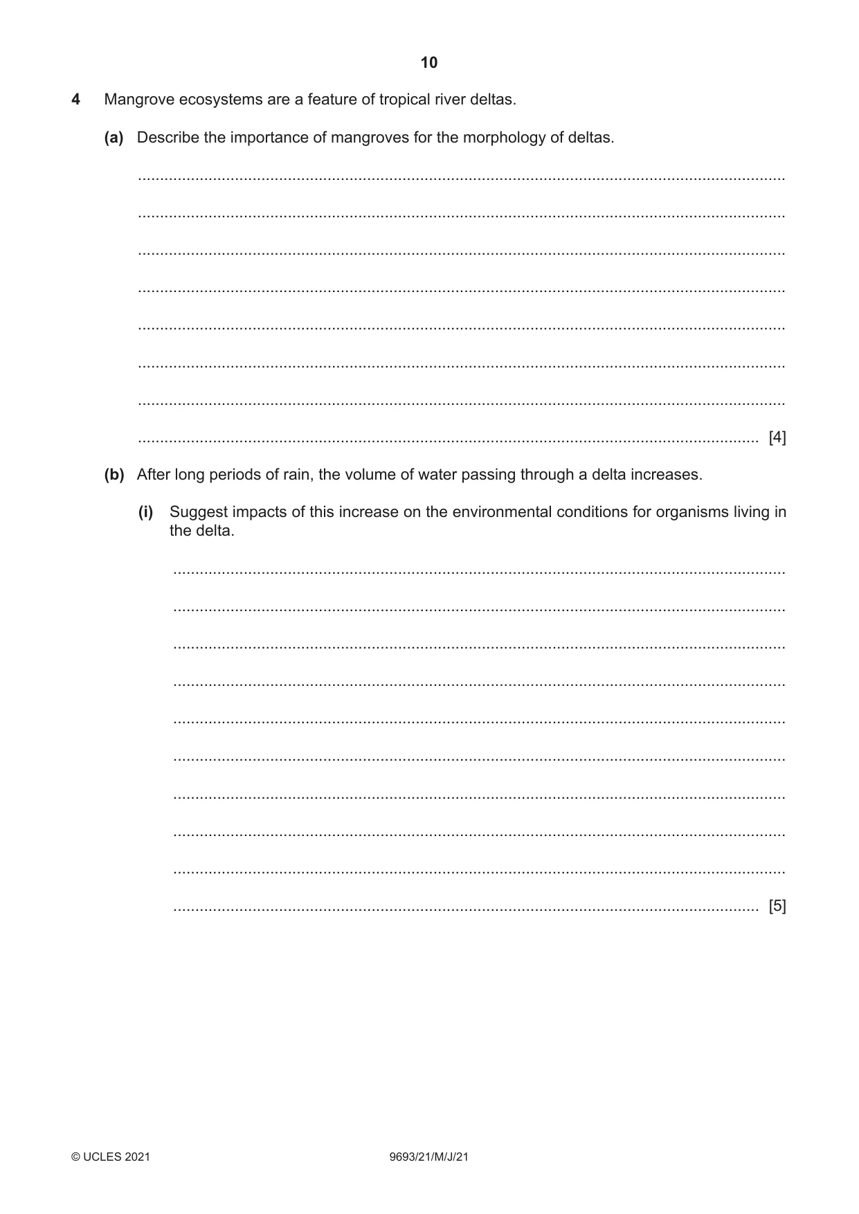 Cambridge A Level Marine Science 9693 2021 May/June Paper 2 · Variant 1 question paper, page 10 of 12