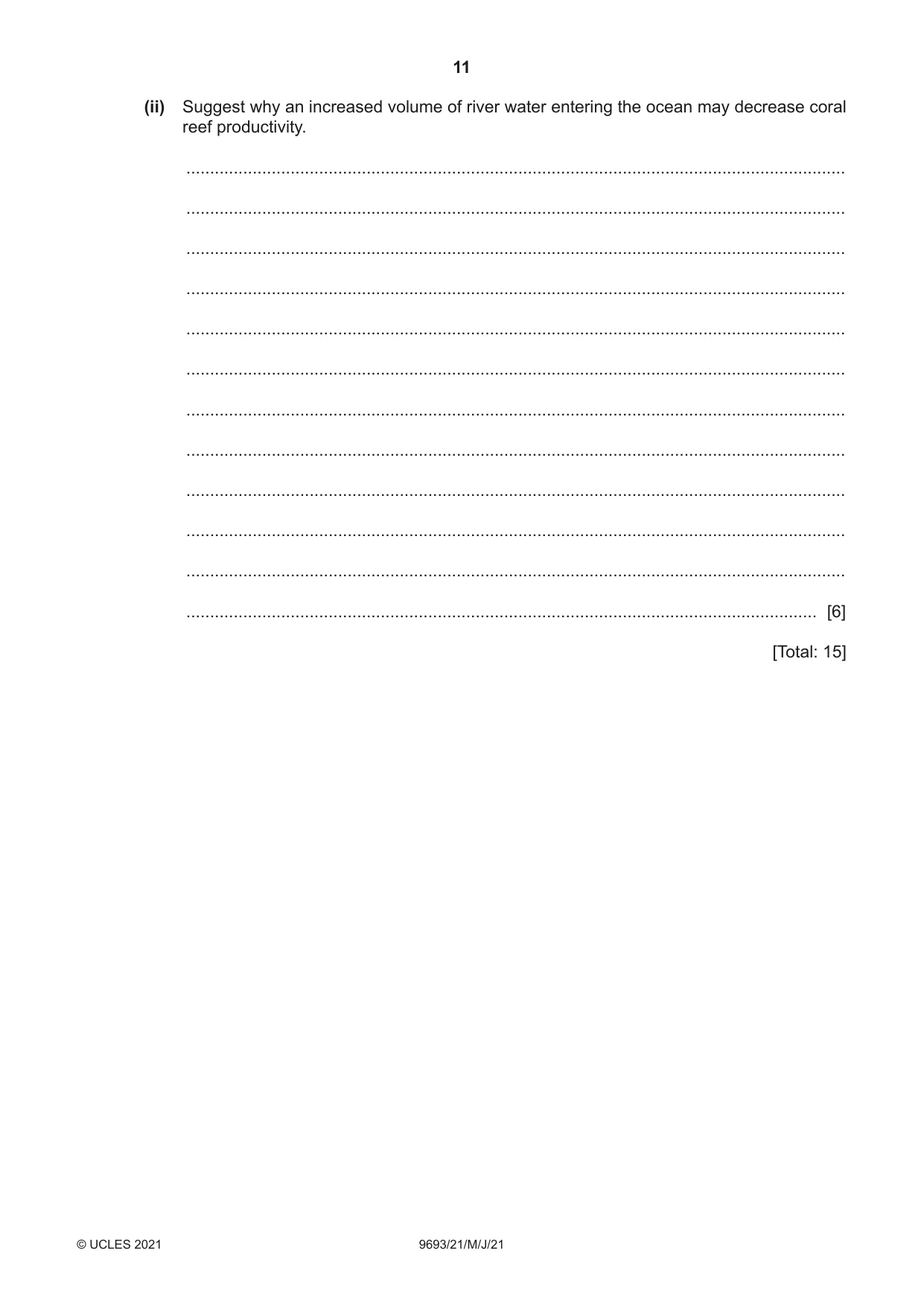 Cambridge A Level Marine Science 9693 2021 May/June Paper 2 · Variant 1 question paper, page 11 of 12