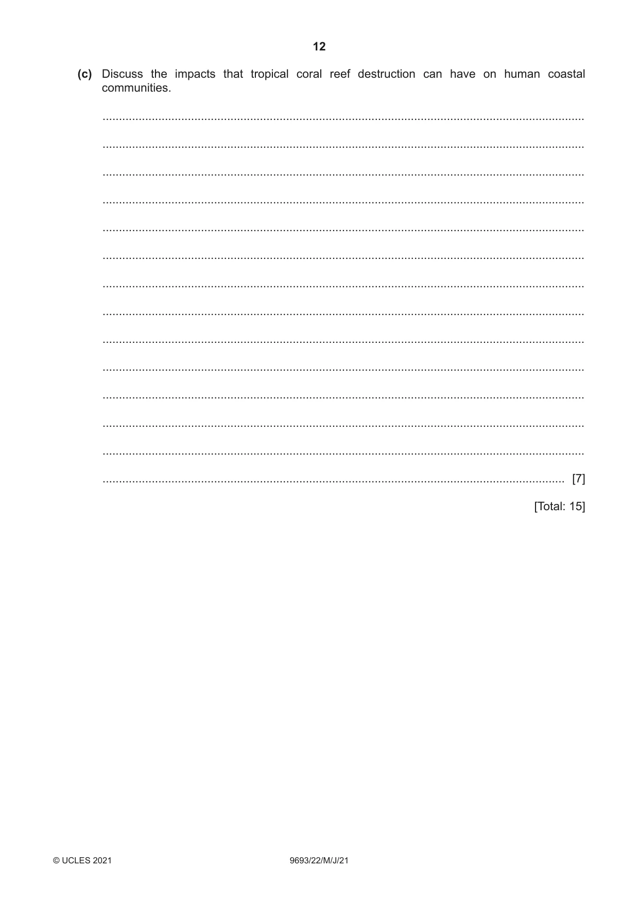 Cambridge A Level Marine Science 9693 2021 May/June Paper 2 · Variant 2 question paper, page 12 of 16