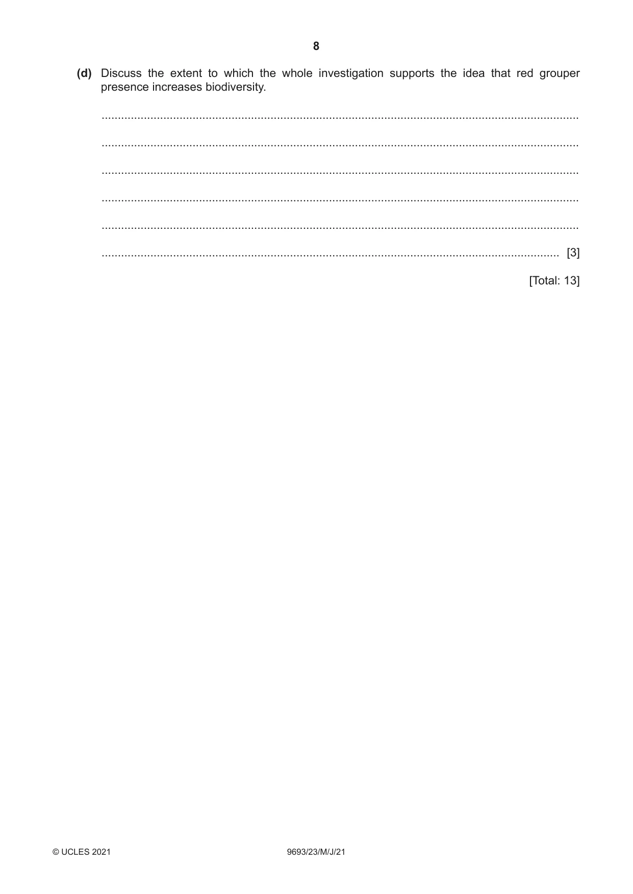 Cambridge A Level Marine Science 9693 2021 May/June Paper 2 · Variant 3 question paper, page 8 of 16