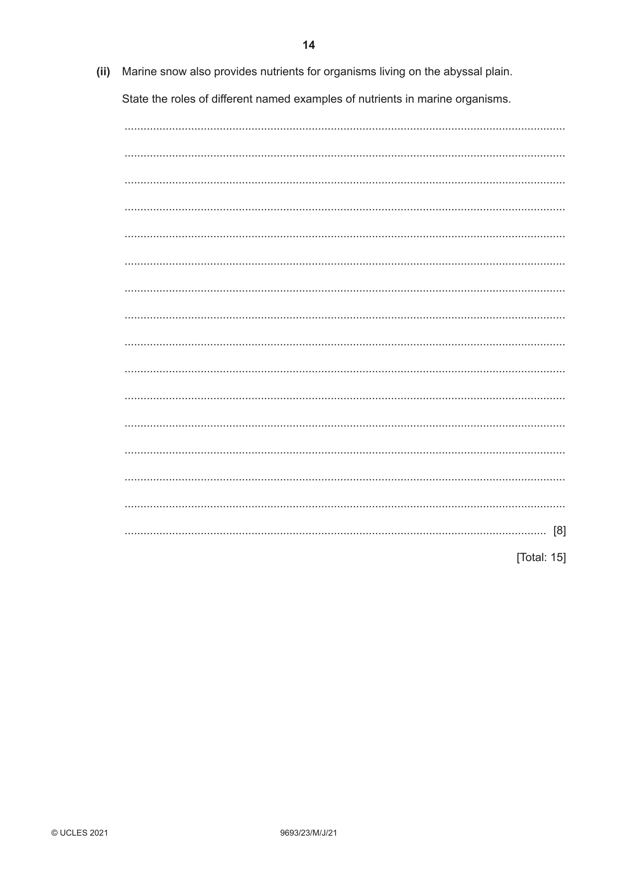 Cambridge A Level Marine Science 9693 2021 May/June Paper 2 · Variant 3 question paper, page 14 of 16