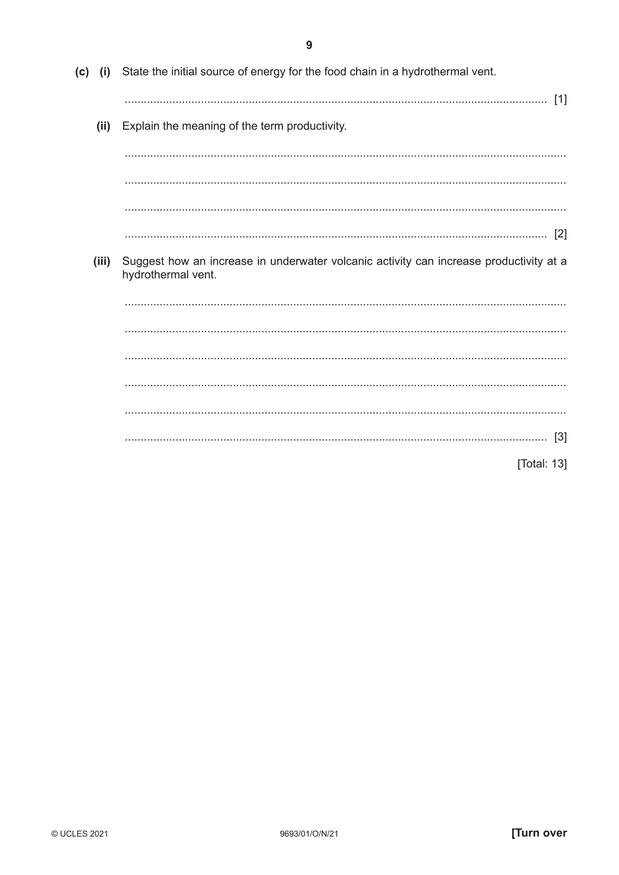 Cambridge A Level Marine Science 9693 2021 Oct/Nov Paper 1 · Variant 0 question paper, page 9 of 20