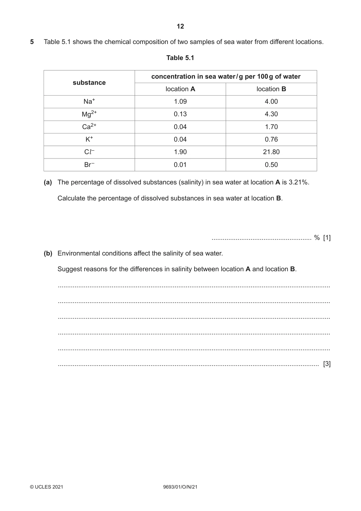 Cambridge A Level Marine Science 9693 2021 Oct/Nov Paper 1 · Variant 0 question paper, page 12 of 20