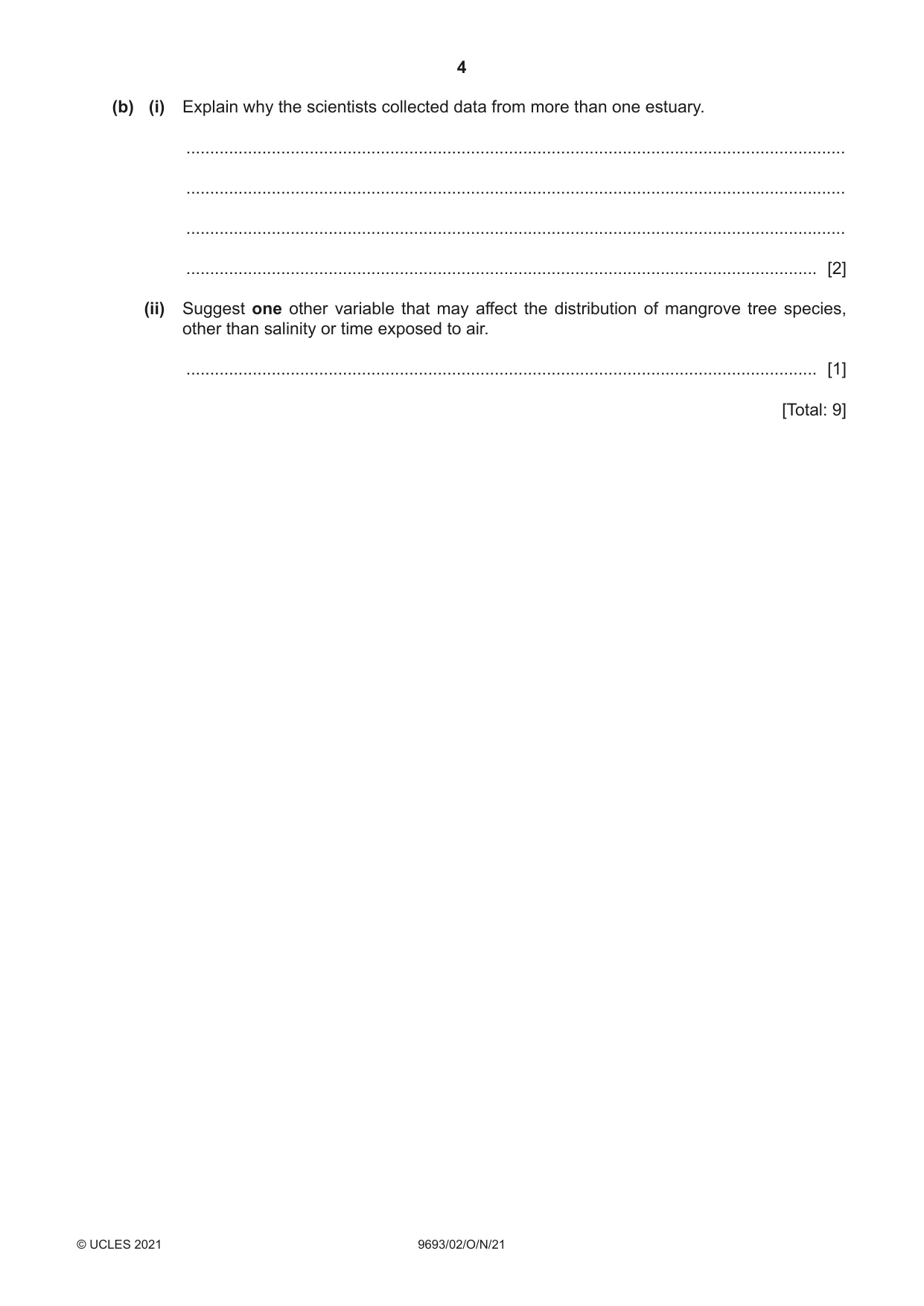 Cambridge A Level Marine Science 9693 2021 Oct/Nov Paper 2 · Variant 0 question paper, page 4 of 12