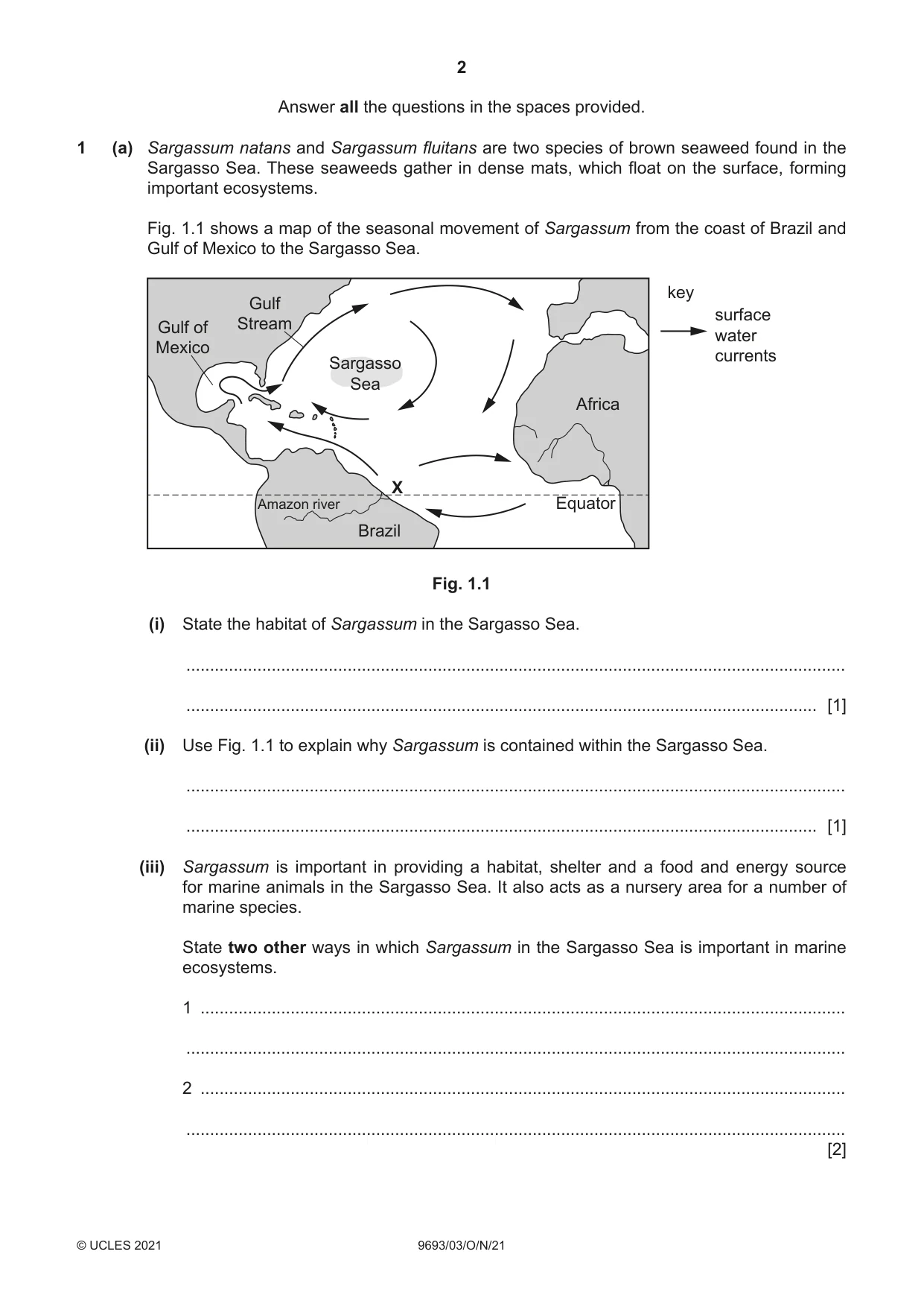 Cambridge A Level Marine Science 9693 2021 Oct/Nov Paper 3 · Variant 0 question paper, page 2 of 20