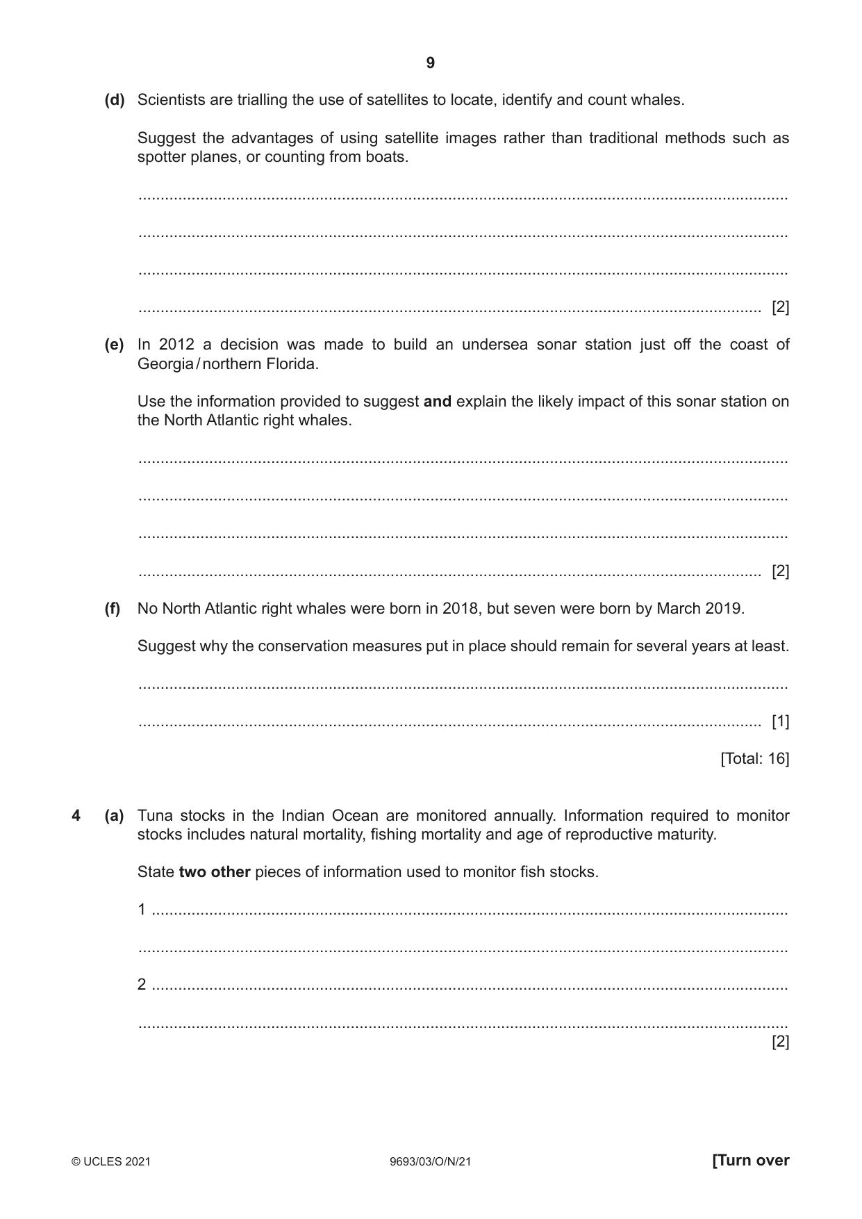 Cambridge A Level Marine Science 9693 2021 Oct/Nov Paper 3 · Variant 0 question paper, page 9 of 20