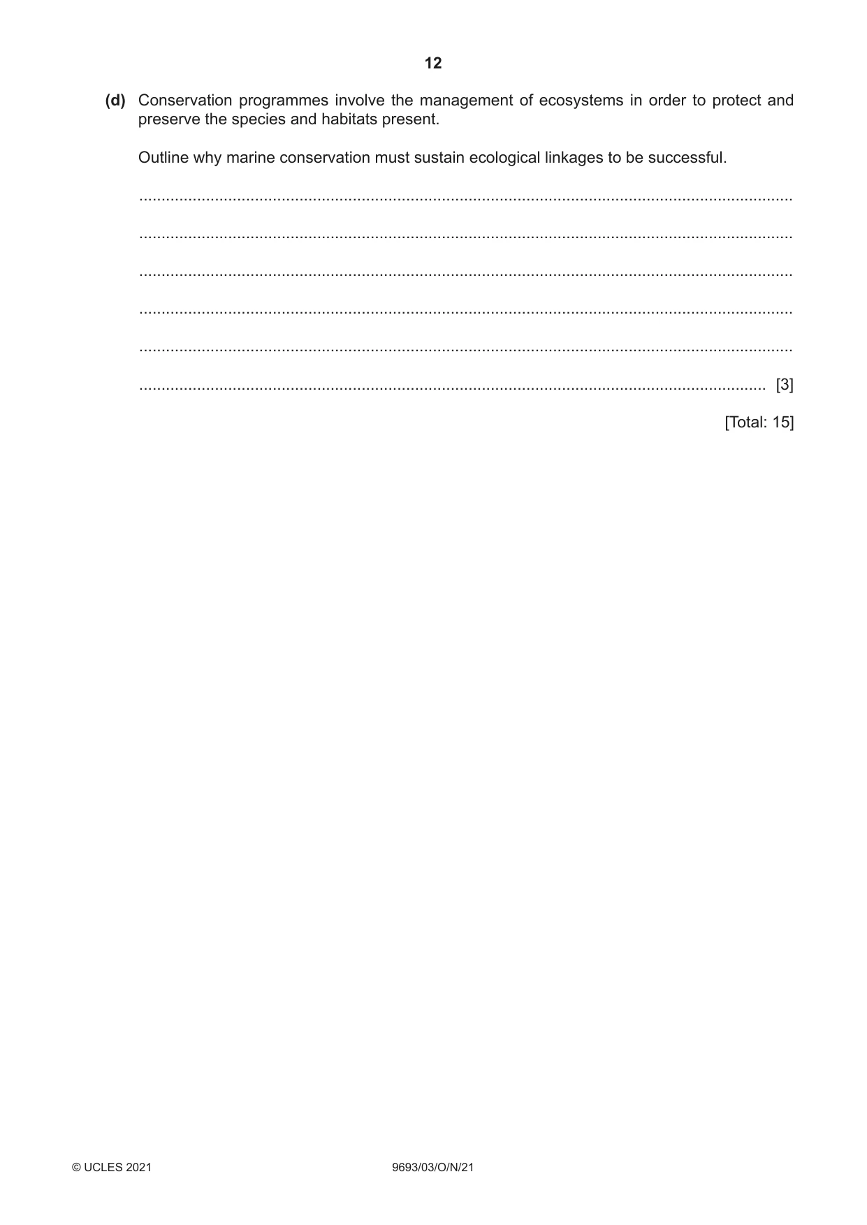 Cambridge A Level Marine Science 9693 2021 Oct/Nov Paper 3 · Variant 0 question paper, page 12 of 20