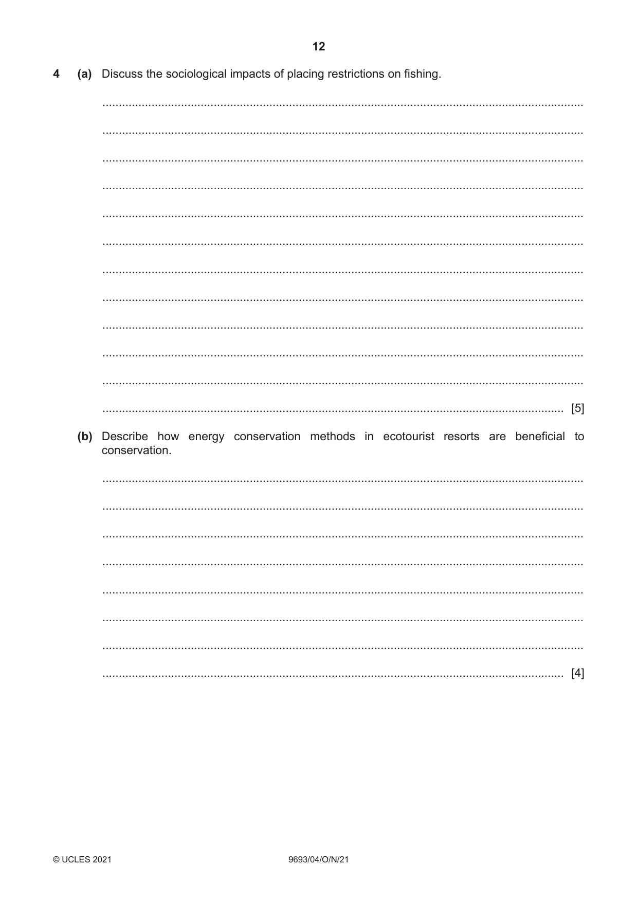 Cambridge A Level Marine Science 9693 2021 Oct/Nov Paper 4 · Variant 0 question paper, page 12 of 16