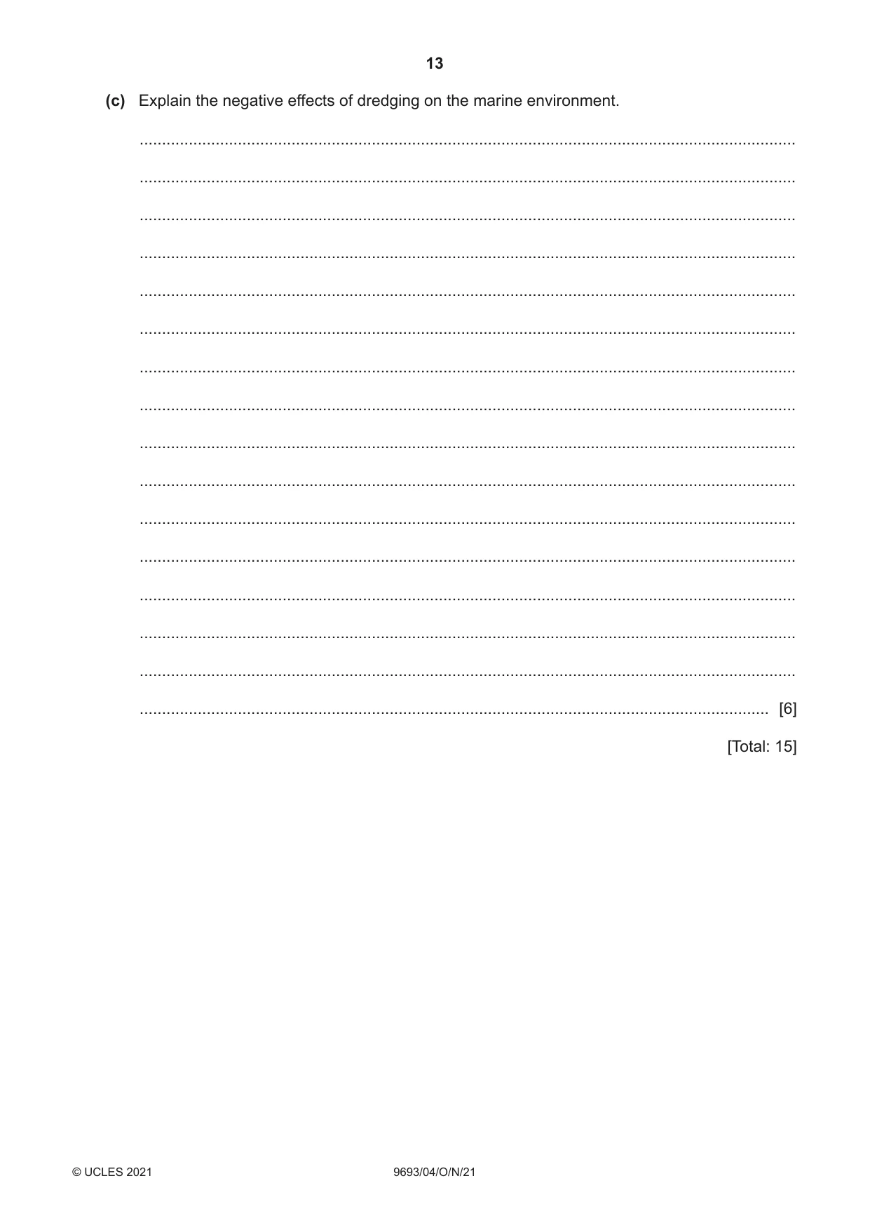 Cambridge A Level Marine Science 9693 2021 Oct/Nov Paper 4 · Variant 0 question paper, page 13 of 16