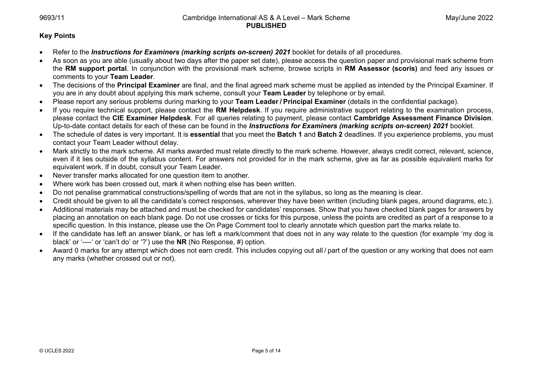 Mark scheme, page 5 of 14