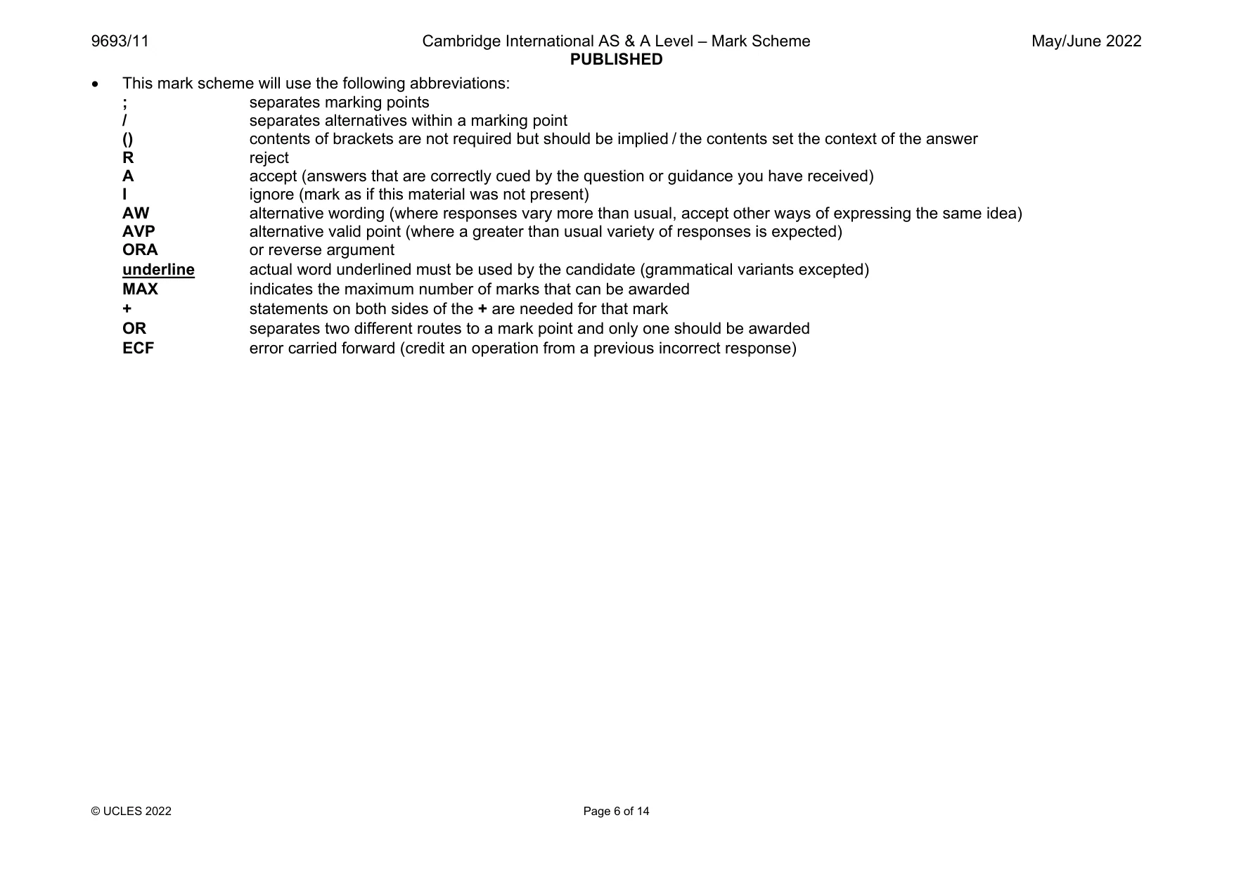 Mark scheme, page 6 of 14
