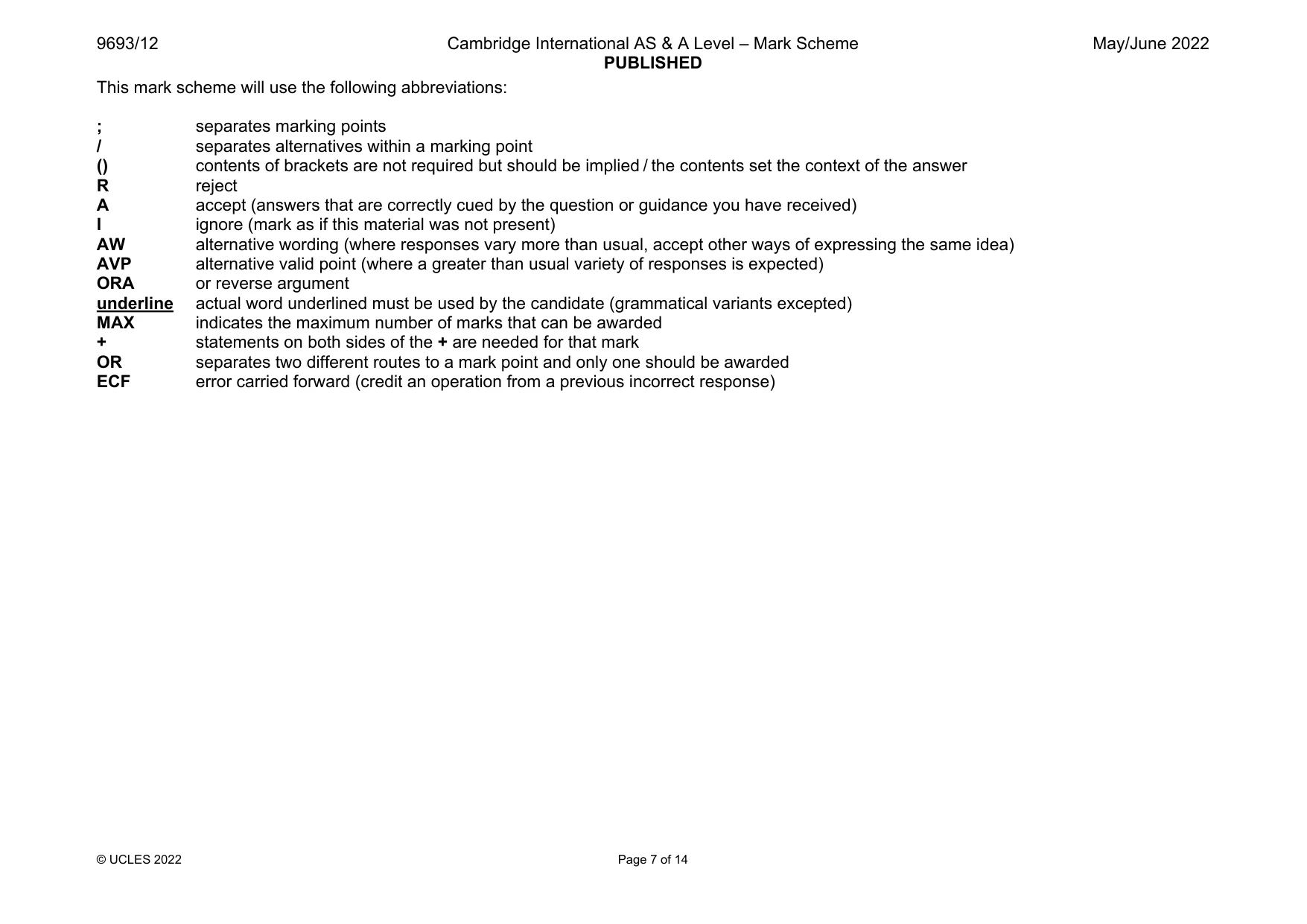 Mark scheme, page 7 of 14