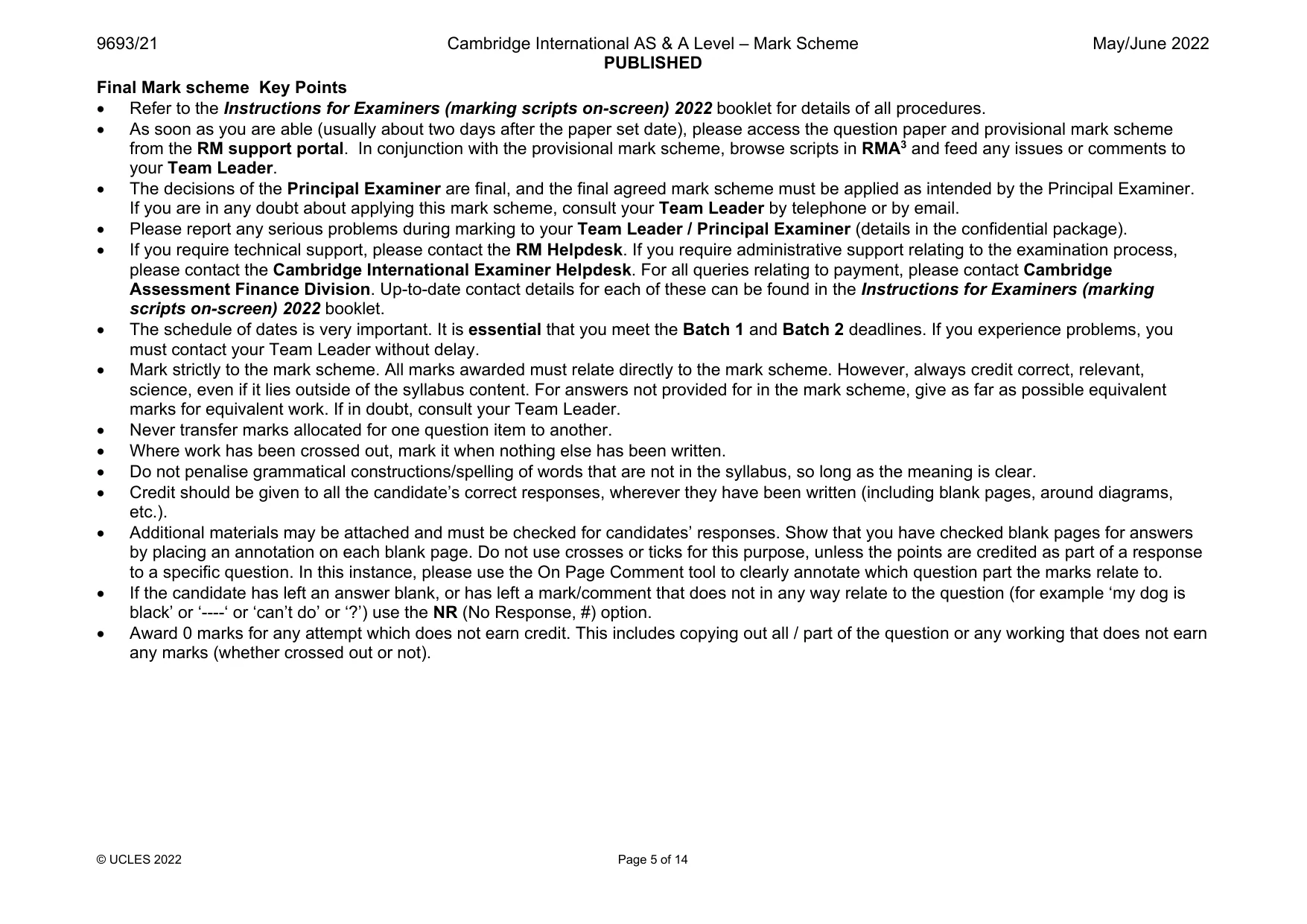 Mark scheme, page 5 of 14