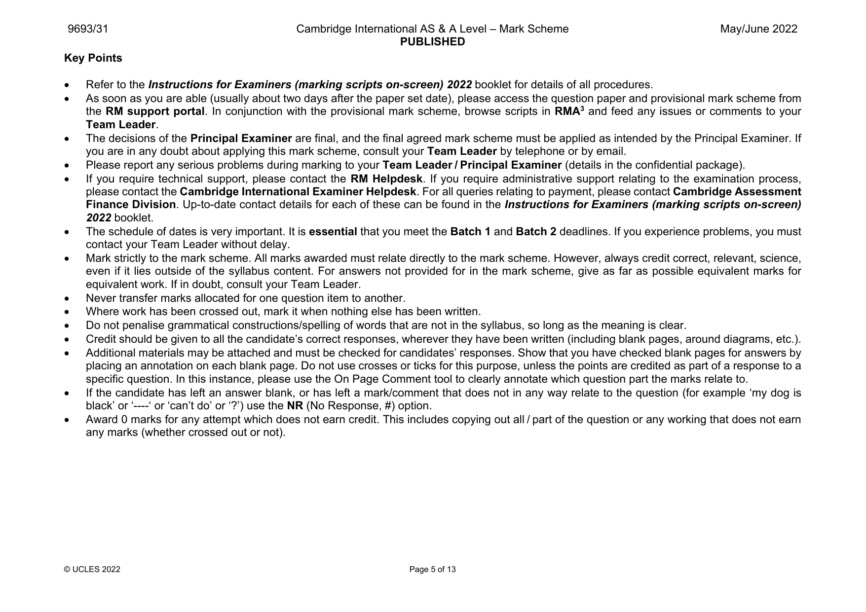 Mark scheme, page 5 of 13