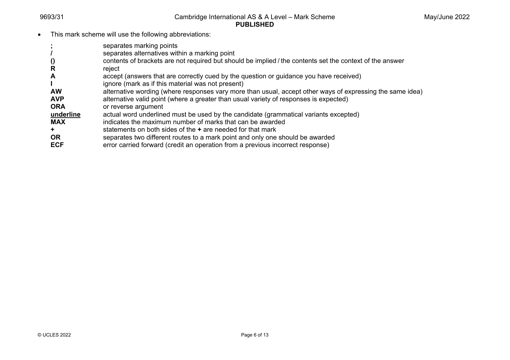 Mark scheme, page 6 of 13