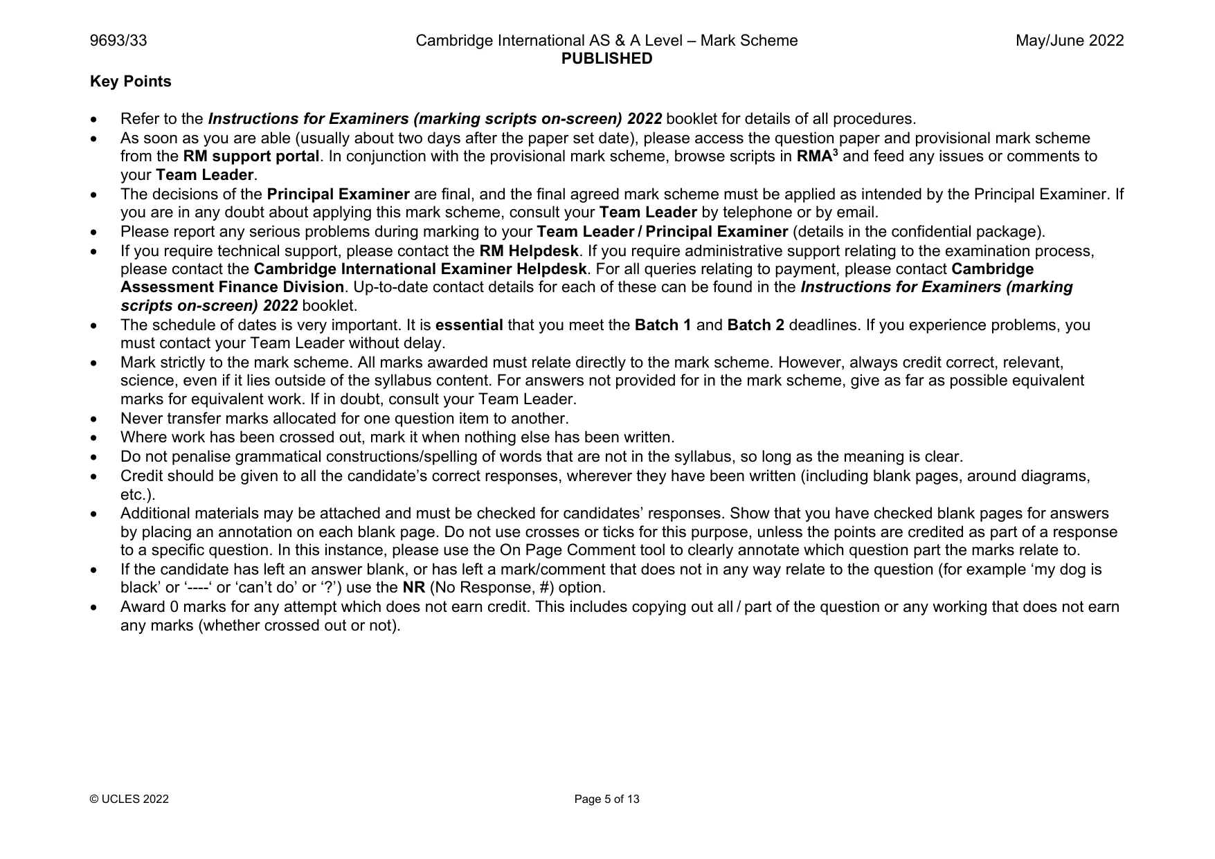 Mark scheme, page 5 of 13