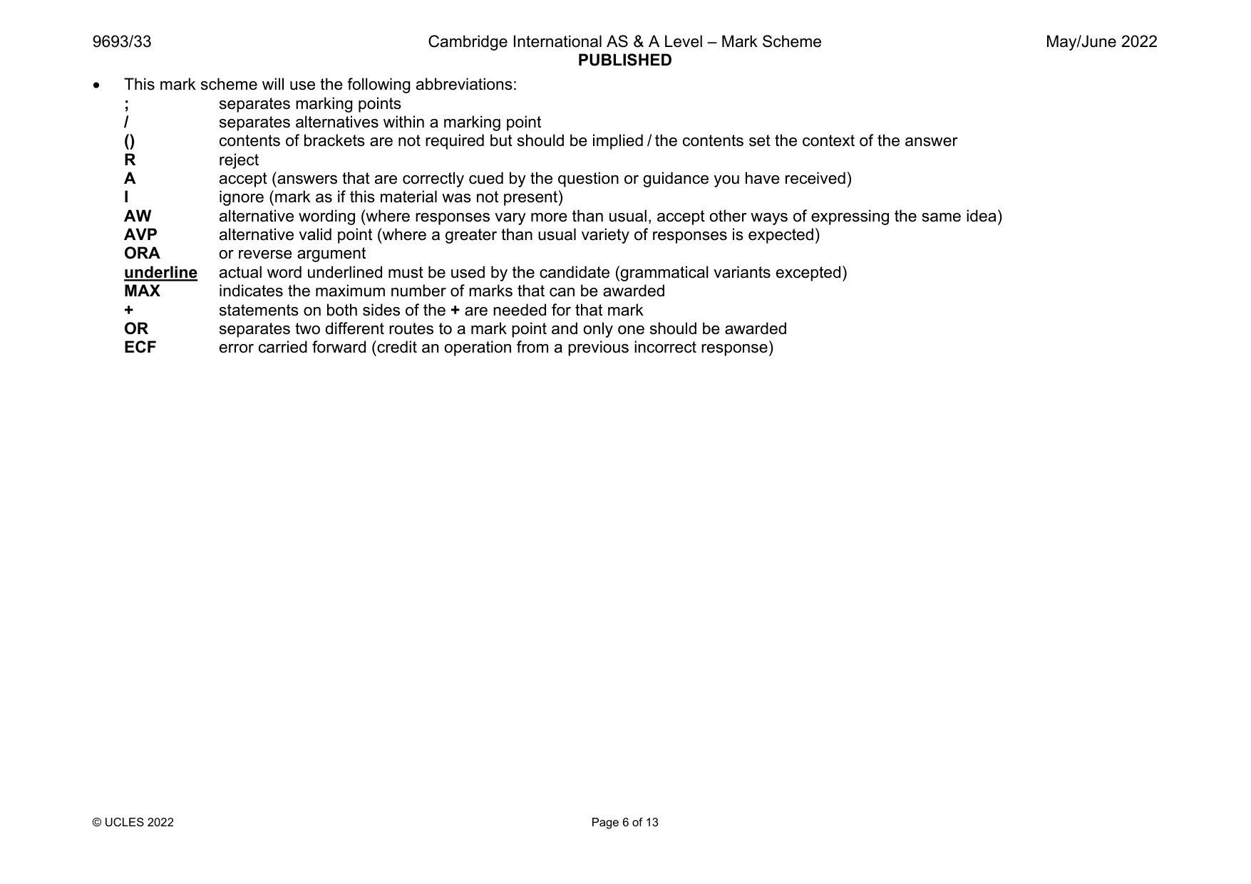 Mark scheme, page 6 of 13