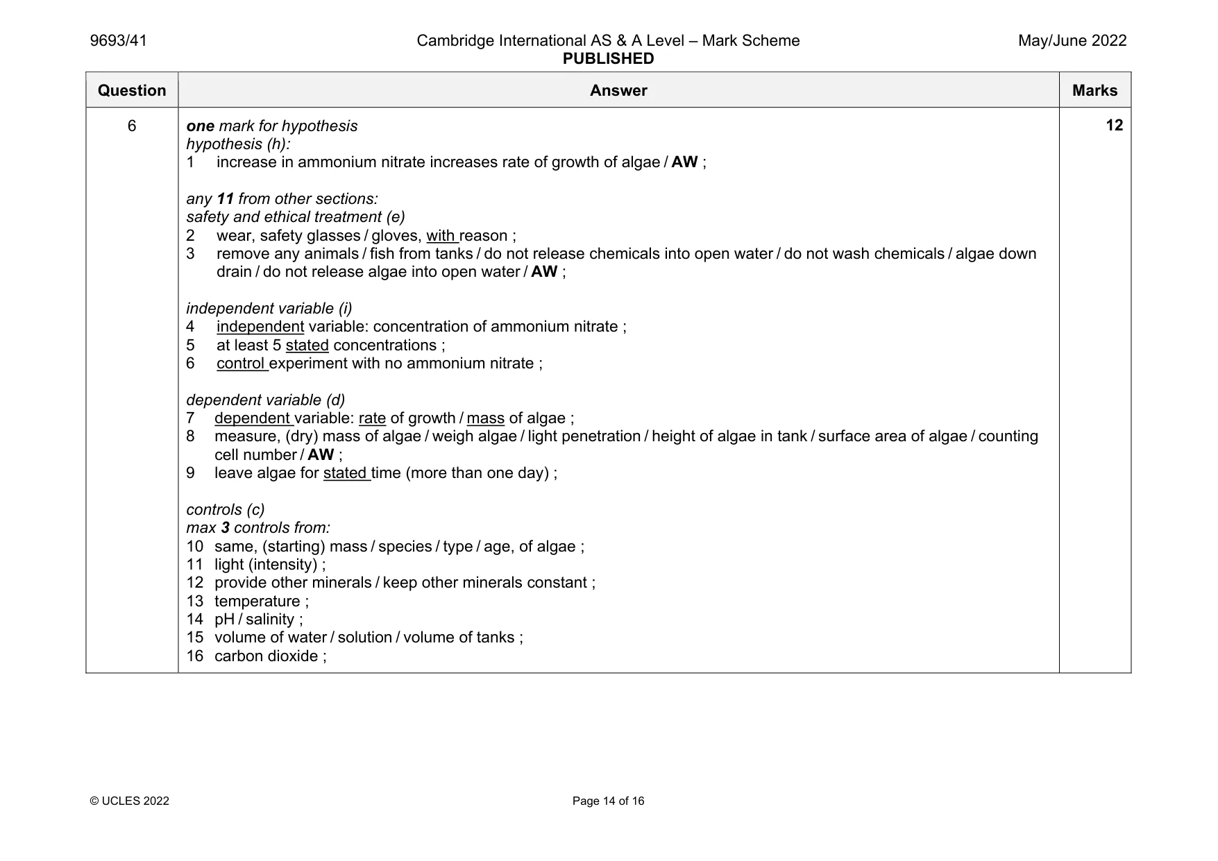 Mark scheme, page 14 of 16