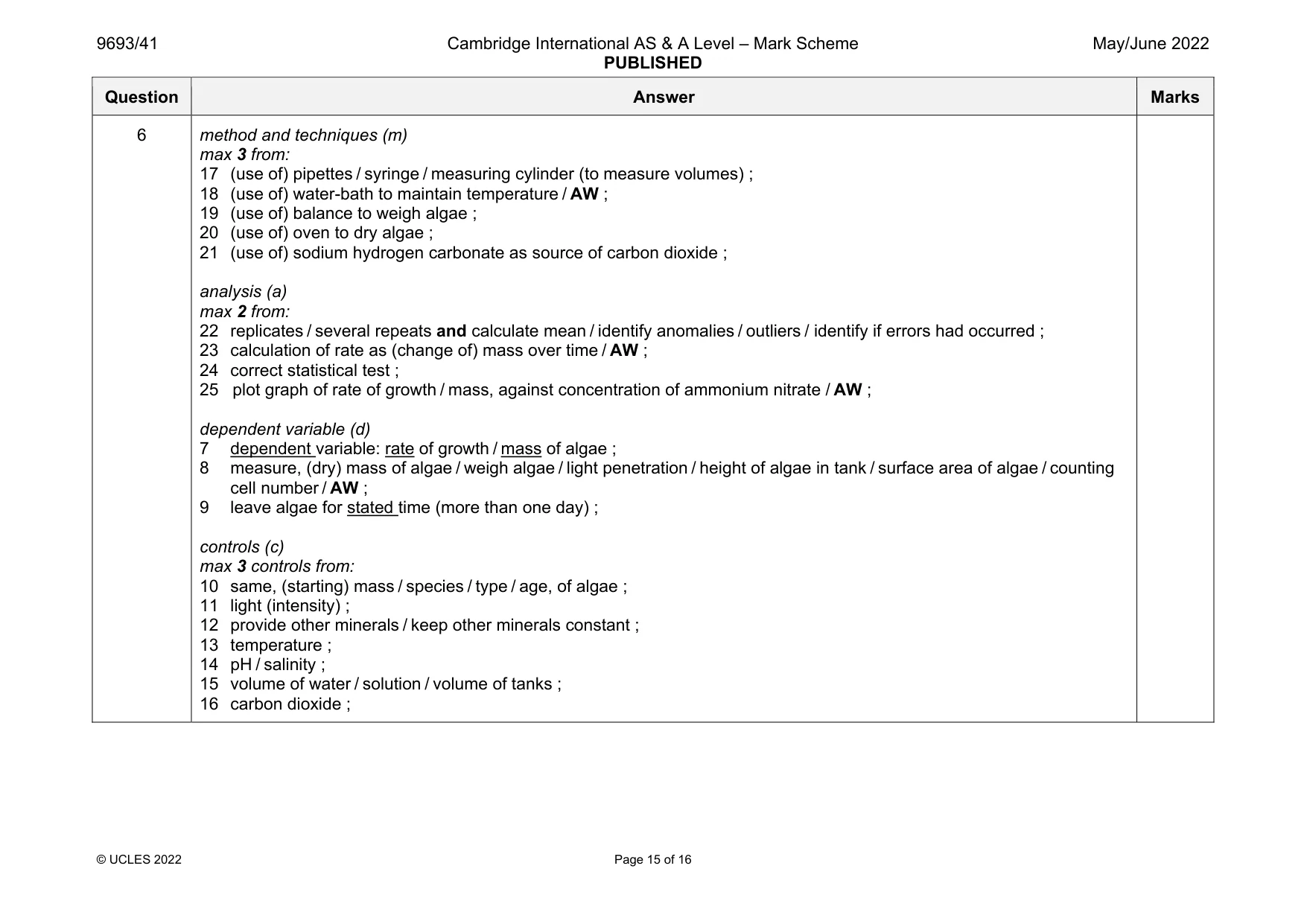 Mark scheme, page 15 of 16