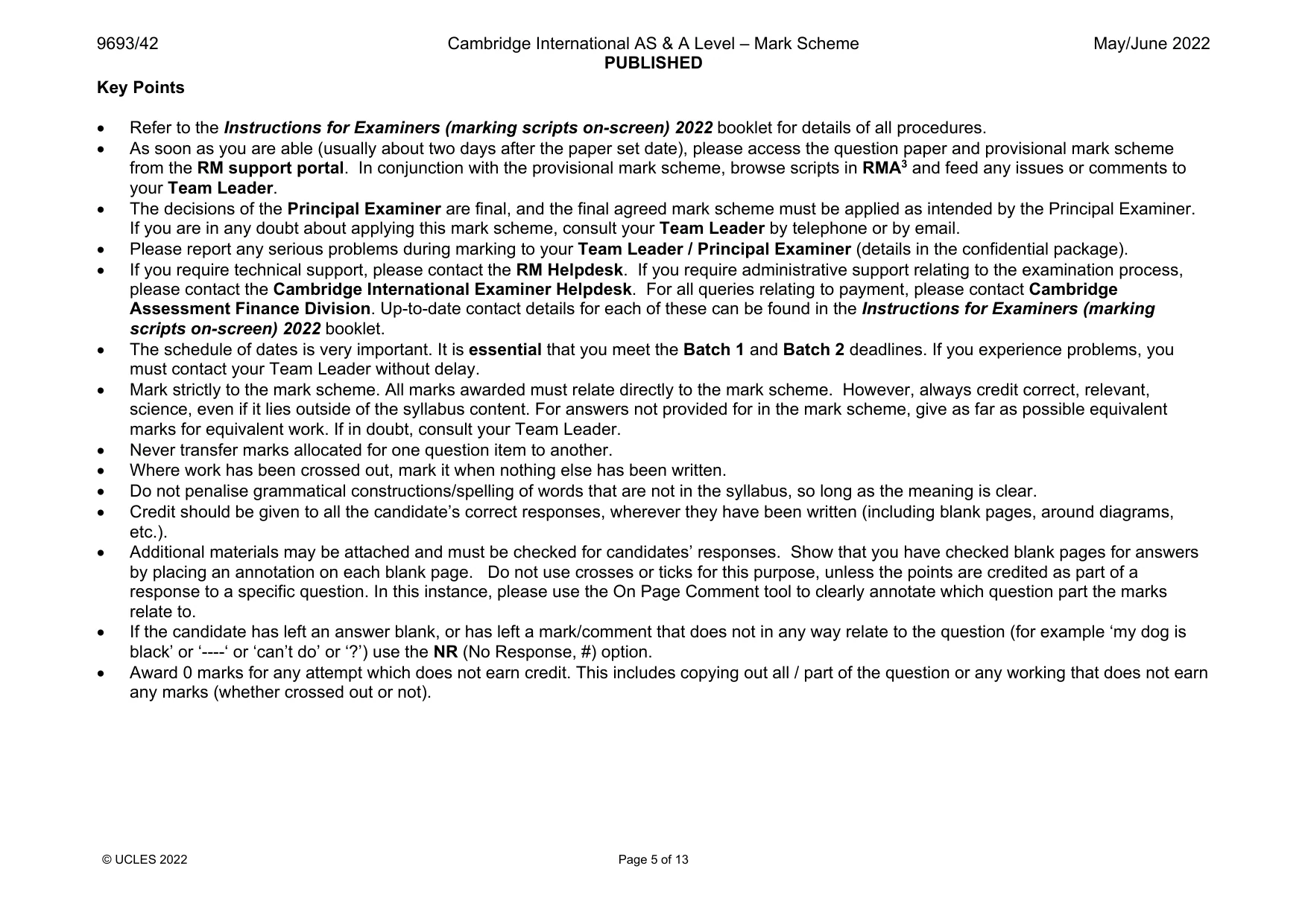 Mark scheme, page 5 of 13