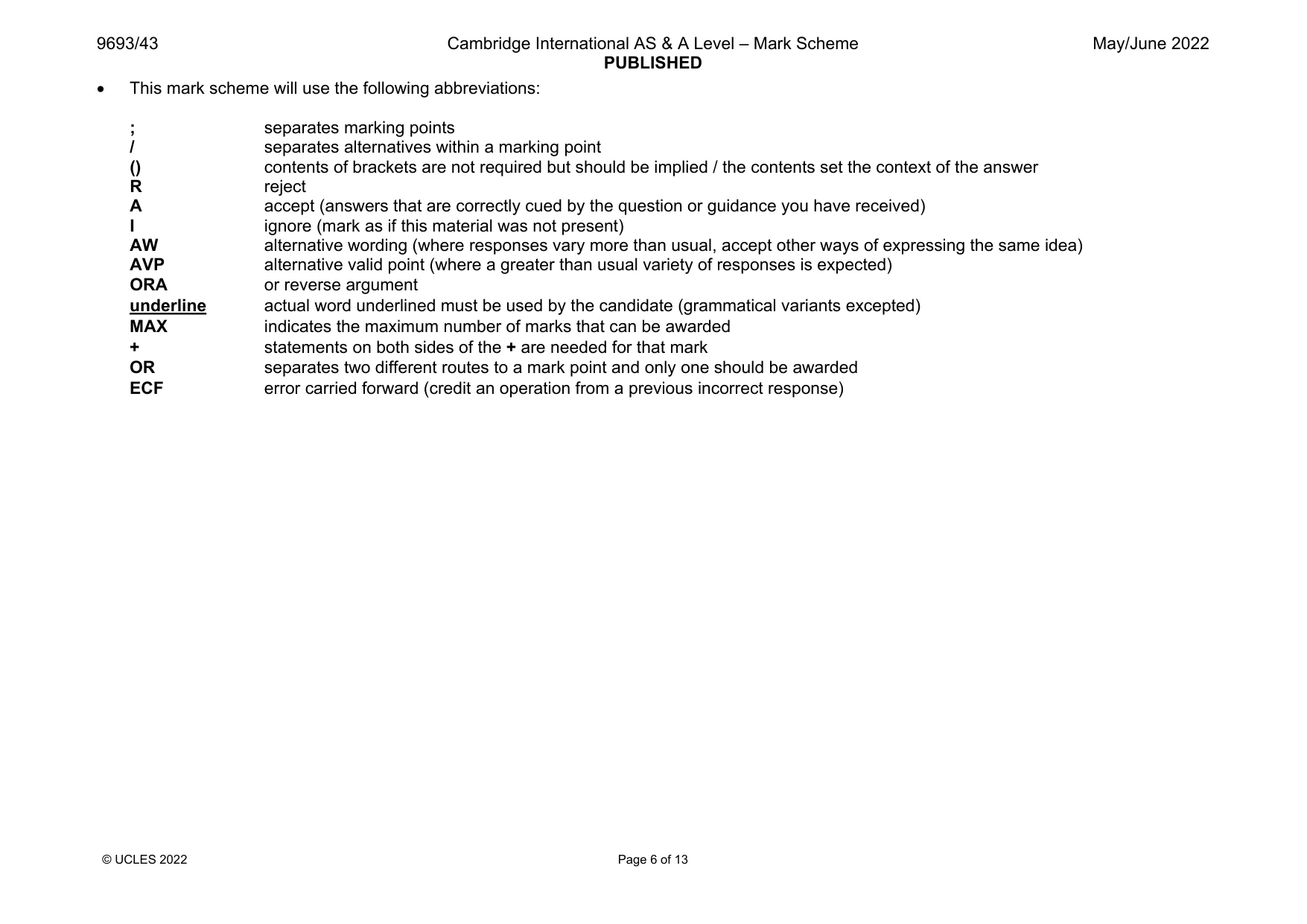 Mark scheme, page 6 of 13