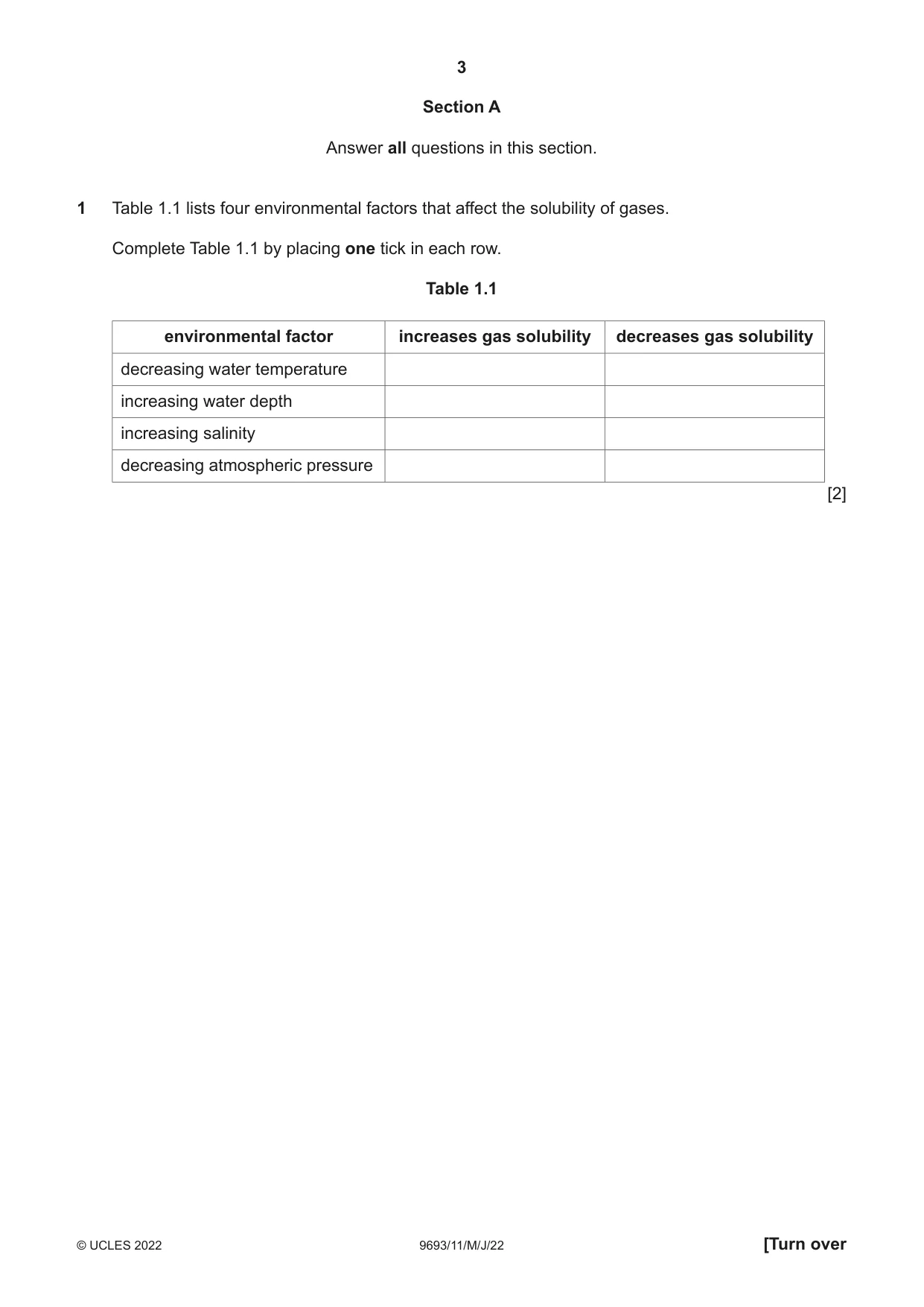 Cambridge A Level Marine Science 9693 2022 May/June Paper 1 · Variant 1 question paper, page 3 of 16