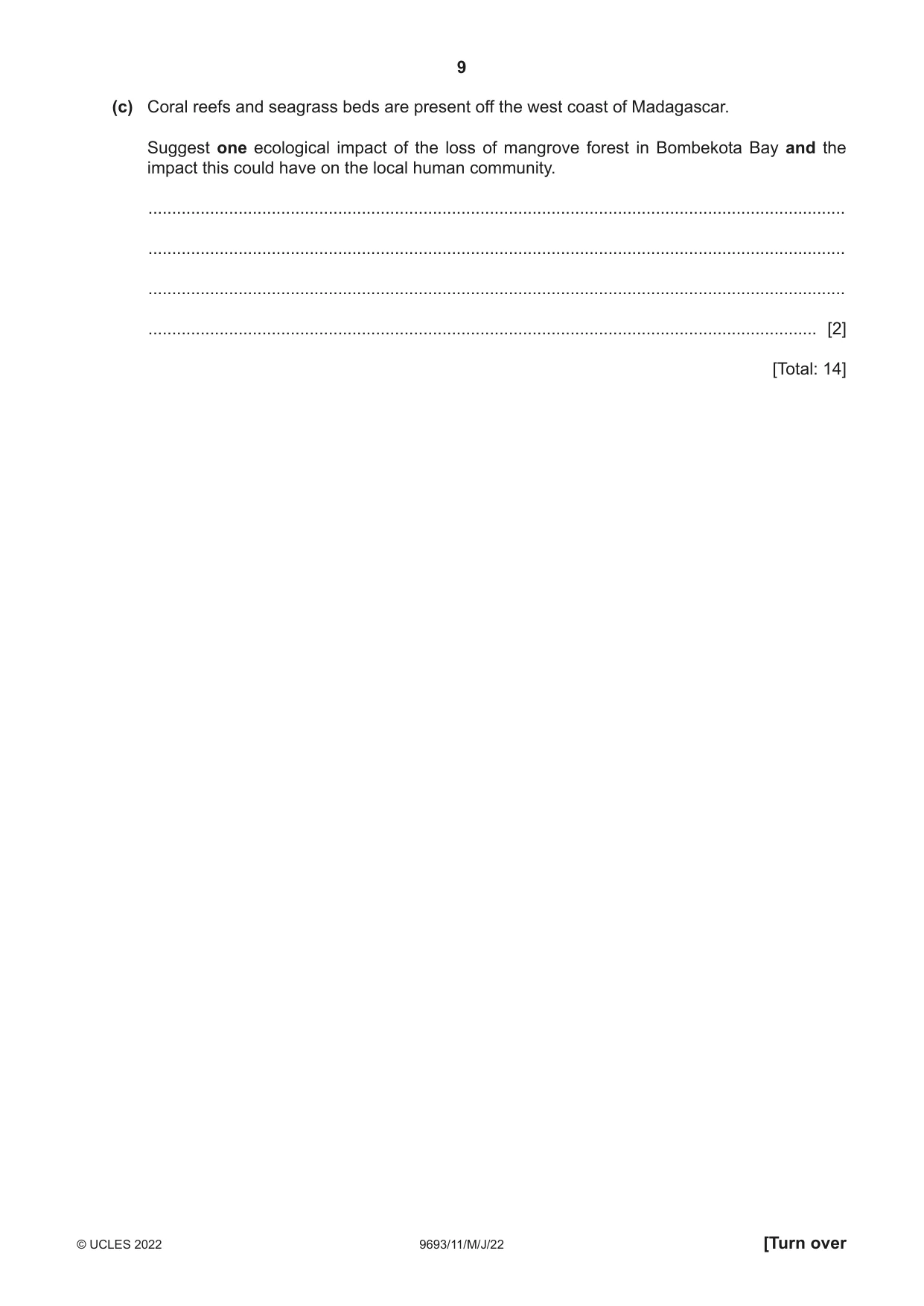Cambridge A Level Marine Science 9693 2022 May/June Paper 1 · Variant 1 question paper, page 9 of 16