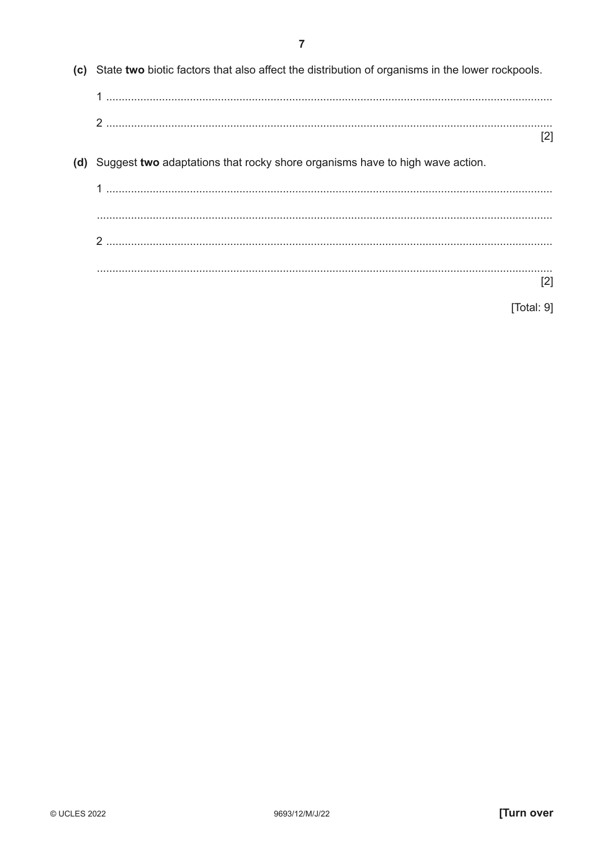 Cambridge A Level Marine Science 9693 2022 May/June Paper 1 · Variant 2 question paper, page 7 of 12