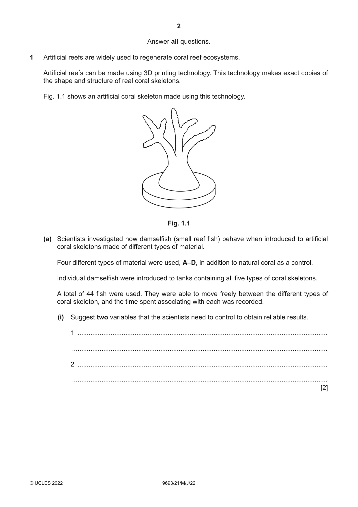 Cambridge A Level Marine Science 9693 2022 May/June Paper 2 · Variant 1 question paper, page 2 of 24