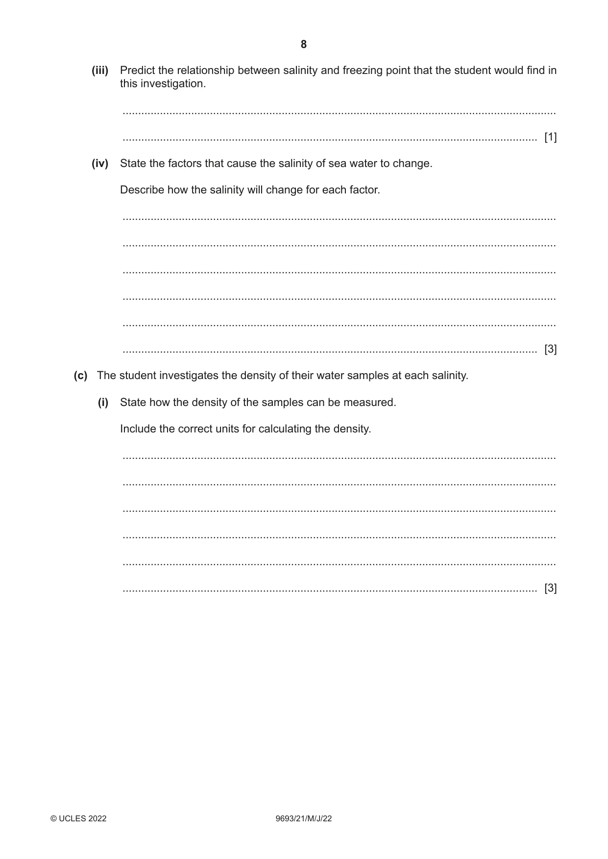 Cambridge A Level Marine Science 9693 2022 May/June Paper 2 · Variant 1 question paper, page 8 of 24