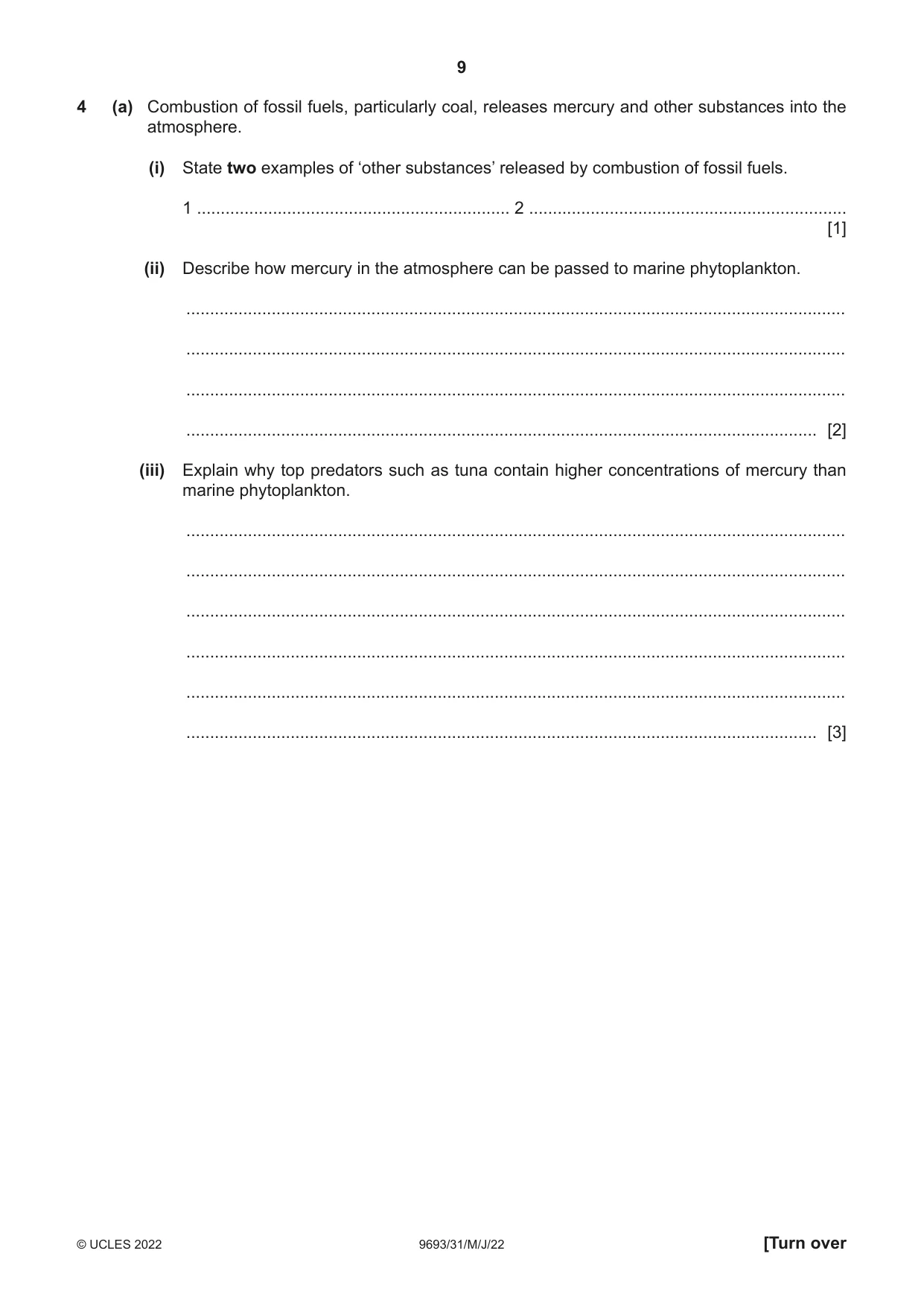 Cambridge A Level Marine Science 9693 2022 May/June Paper 3 · Variant 1 question paper, page 9 of 16