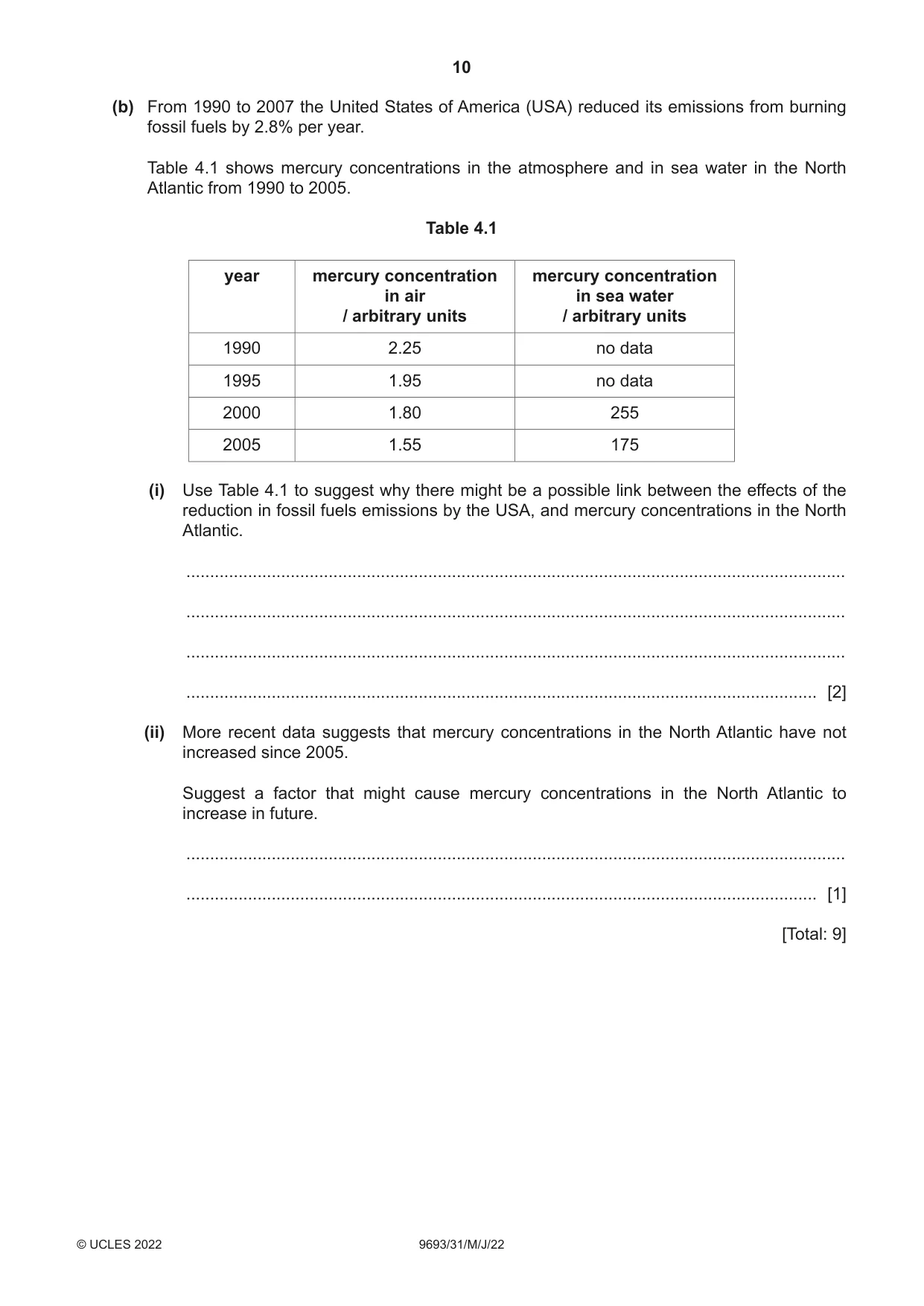 Cambridge A Level Marine Science 9693 2022 May/June Paper 3 · Variant 1 question paper, page 10 of 16