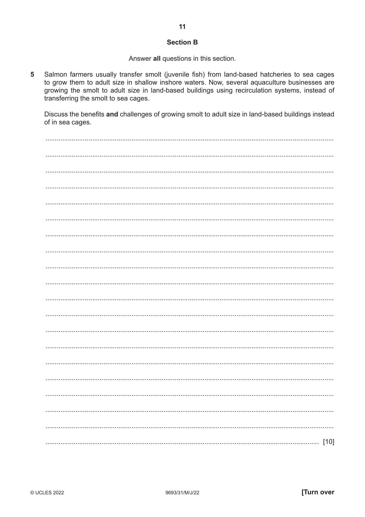 Cambridge A Level Marine Science 9693 2022 May/June Paper 3 · Variant 1 question paper, page 11 of 16