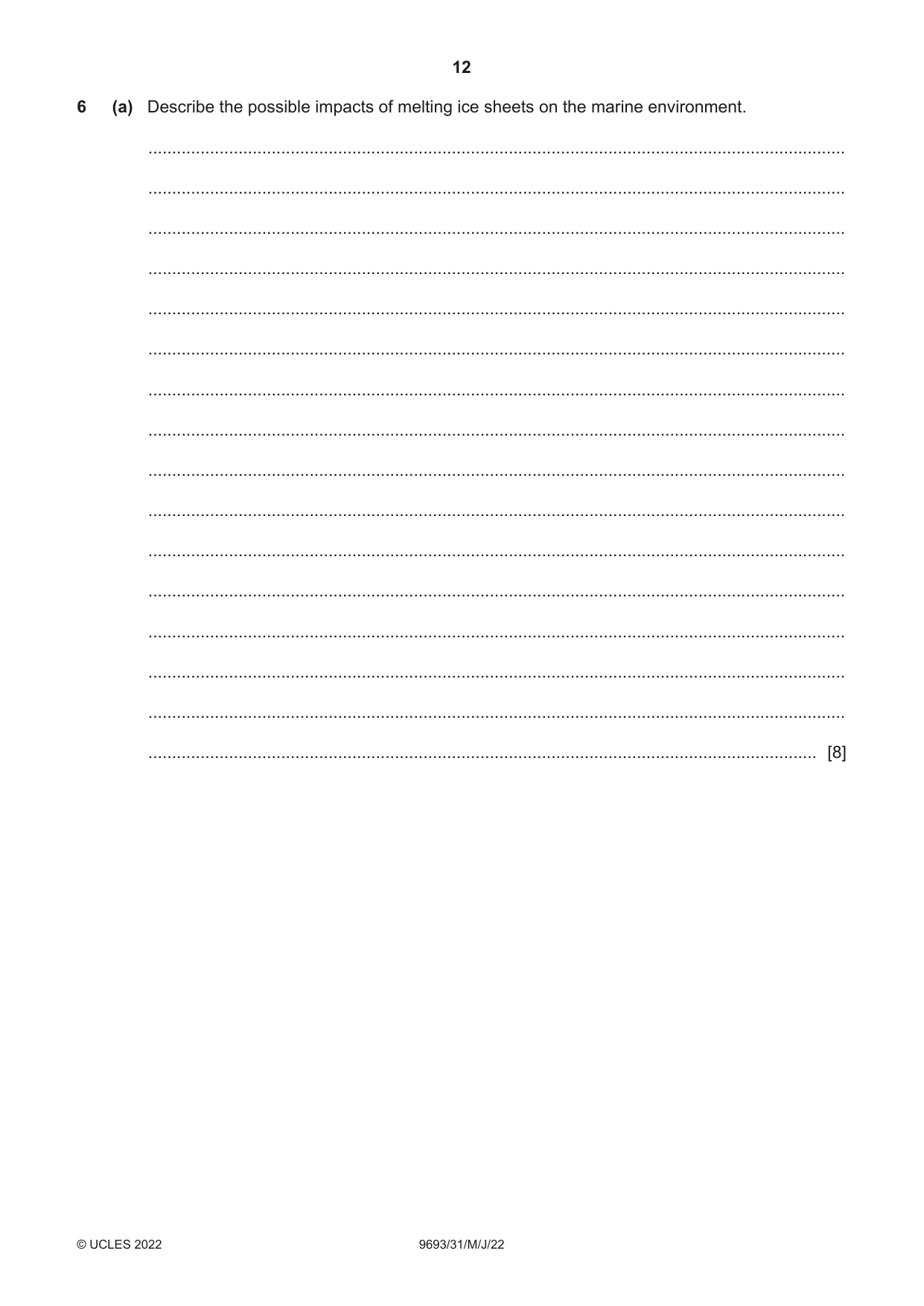 Cambridge A Level Marine Science 9693 2022 May/June Paper 3 · Variant 1 question paper, page 12 of 16
