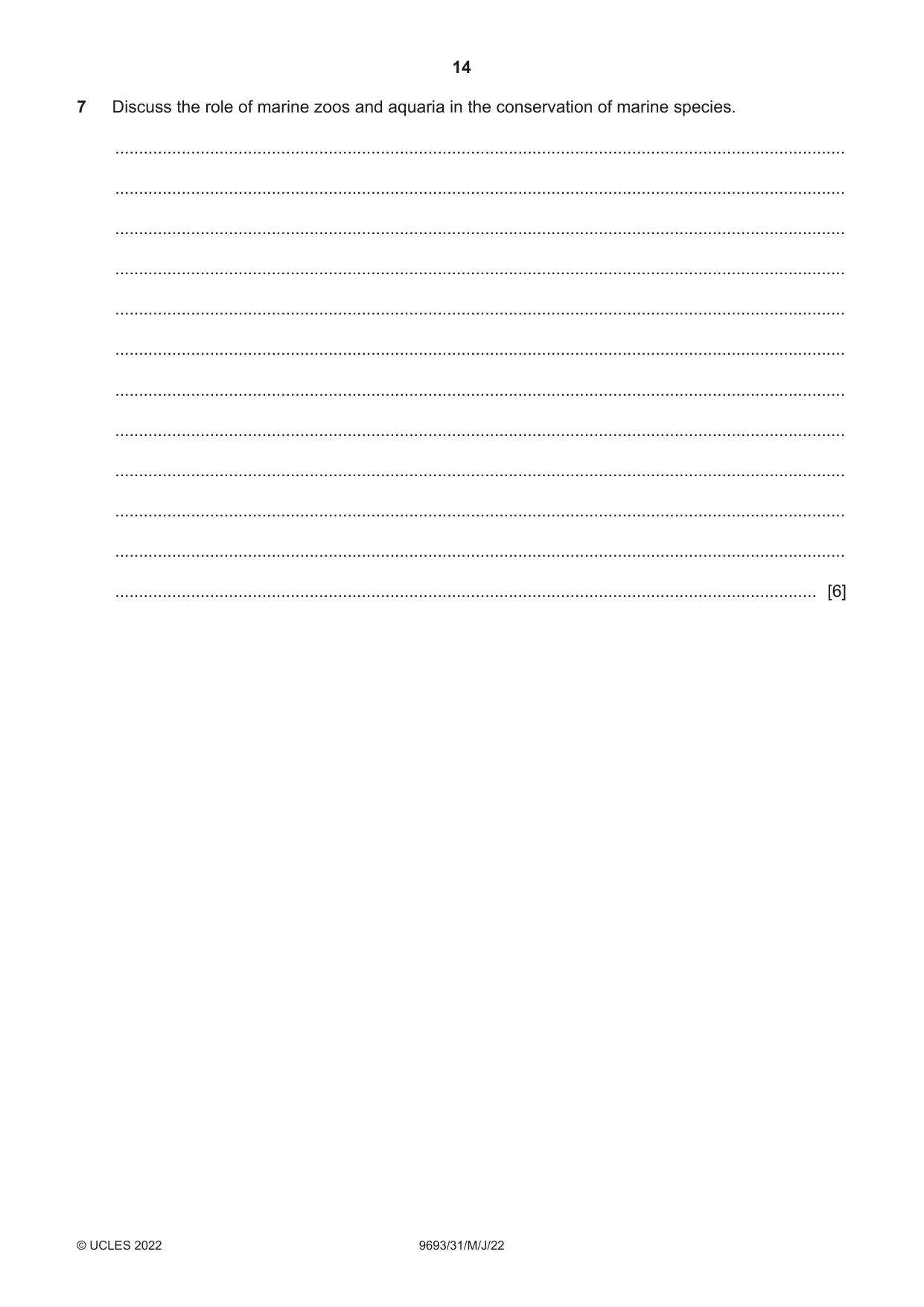 Cambridge A Level Marine Science 9693 2022 May/June Paper 3 · Variant 1 question paper, page 14 of 16