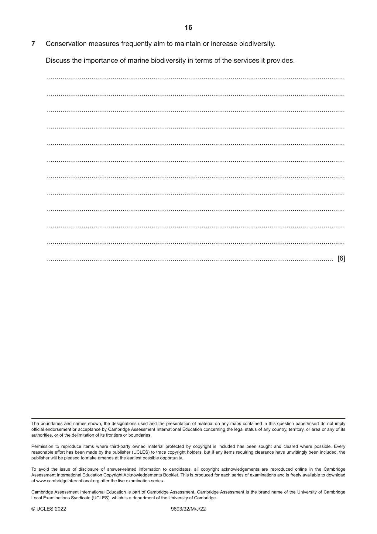 Cambridge A Level Marine Science 9693 2022 May/June Paper 3 · Variant 2 question paper, page 16 of 16