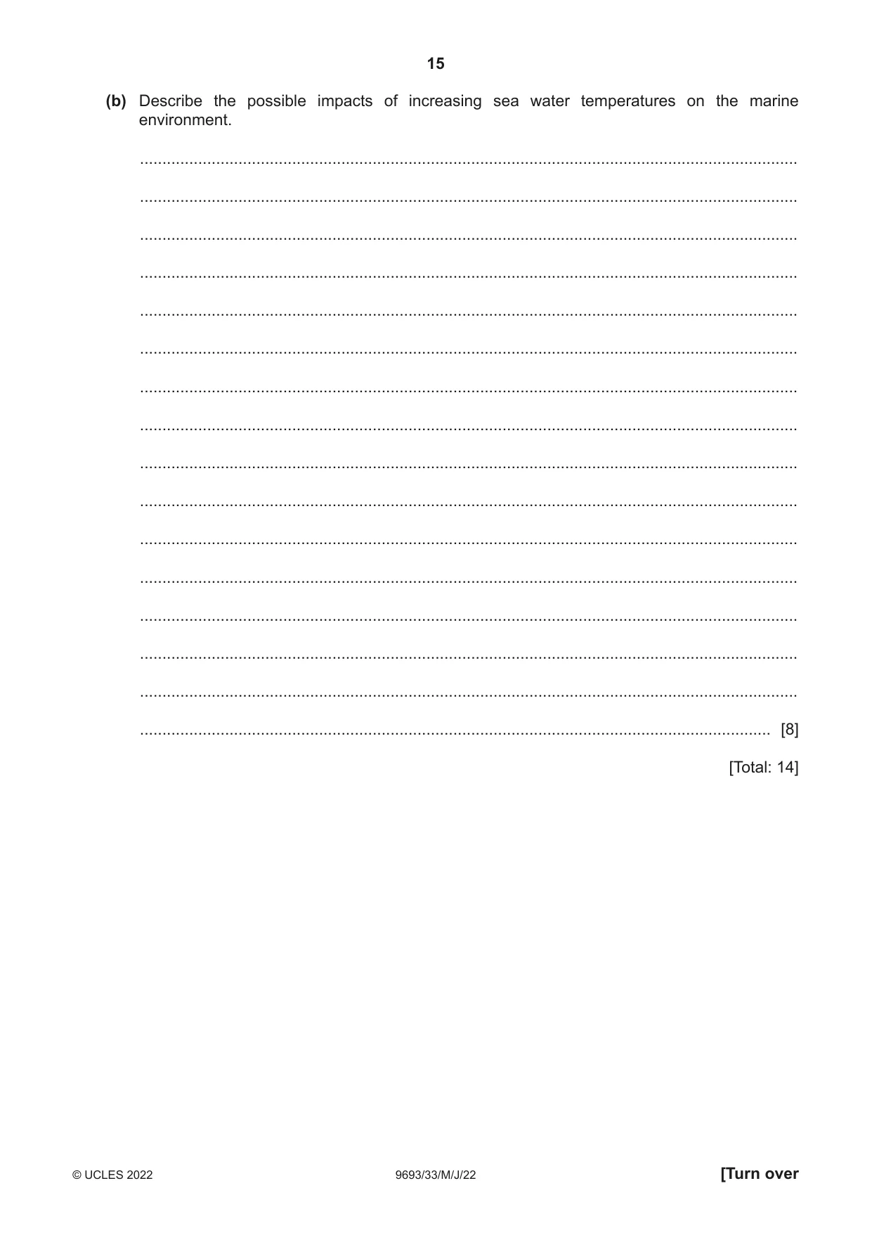 Cambridge A Level Marine Science 9693 2022 May/June Paper 3 · Variant 3 question paper, page 15 of 16